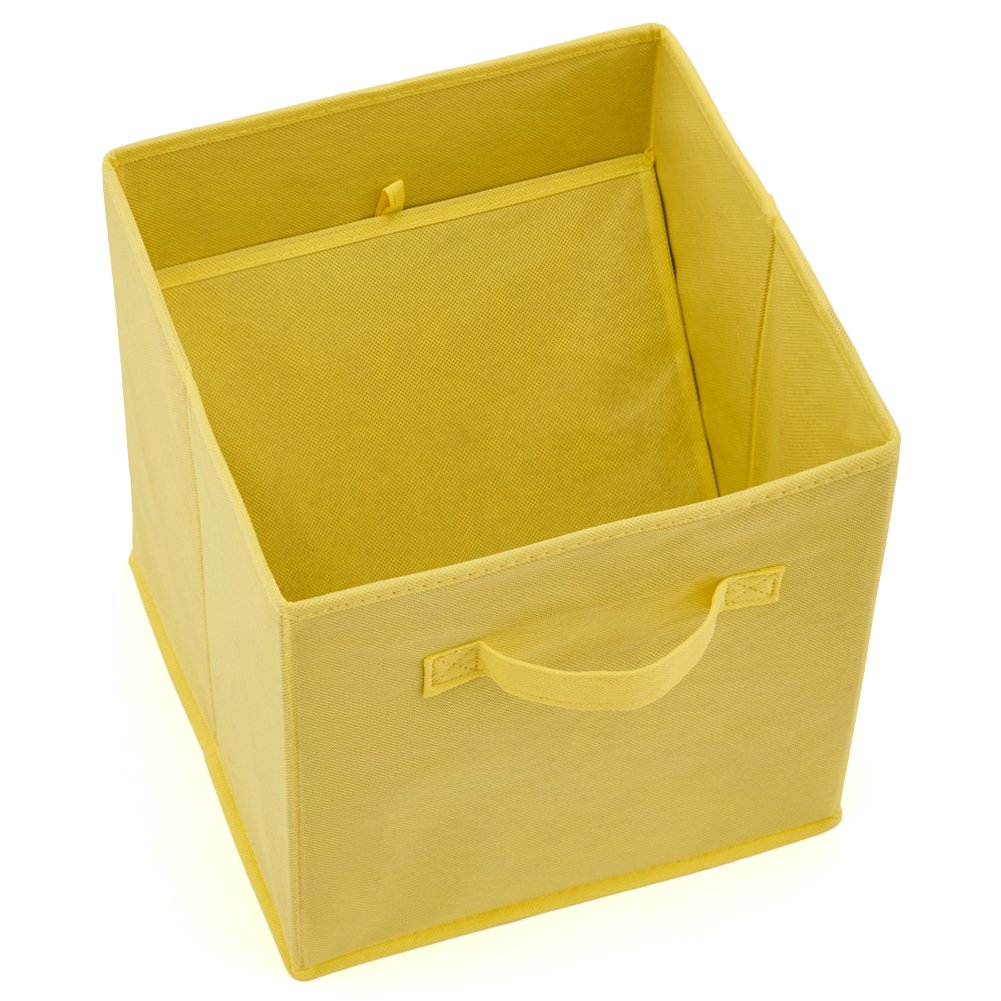 EZOWARE 6-Pack Collapsible Fabric Storage Bins with Handles - Foldable Organizer Cubes for Home, Nursery, Closet (26.7x26.7x27.8cm, Yellow) - Perfect for Toy Storage, Baby Clothes Organization & Seasonal Decor
