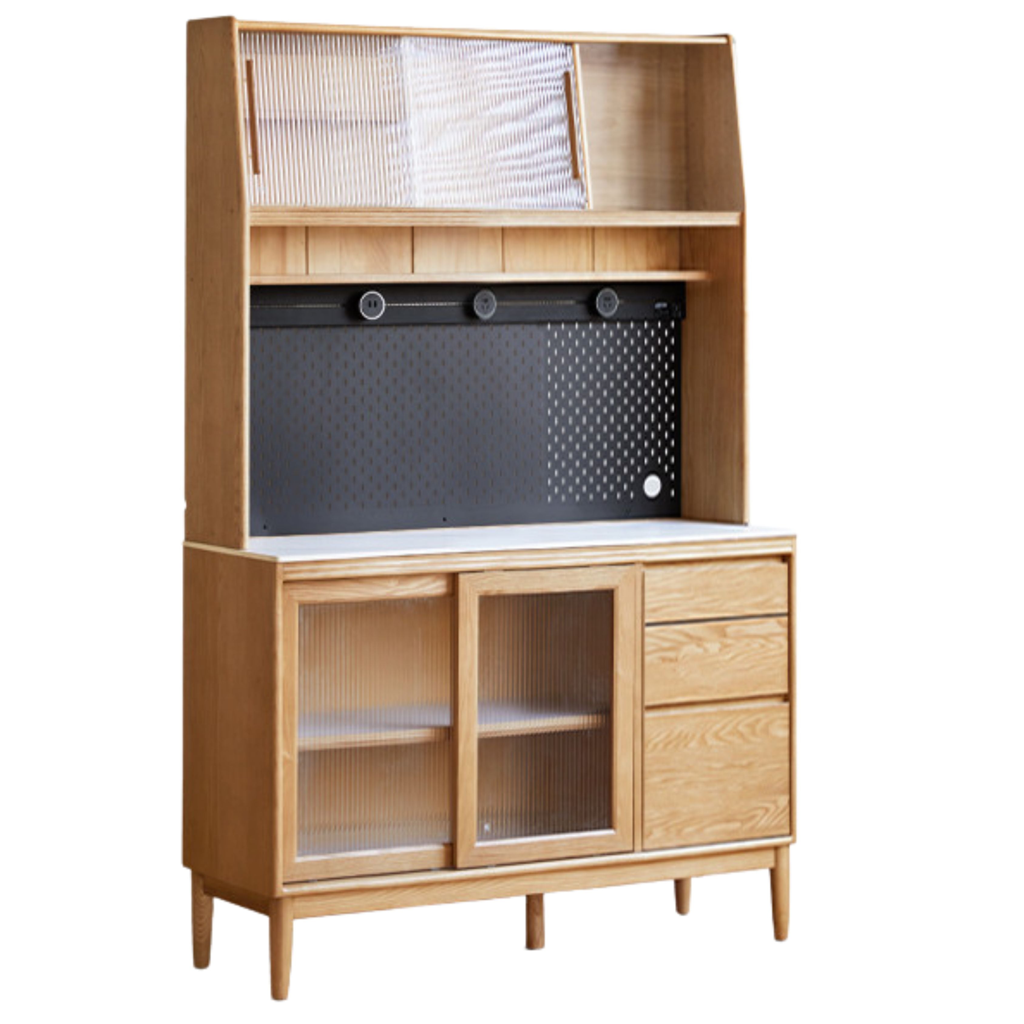 59x17.7x78.7 inch / 150.4x45x200 cm /Natural Wood Color /Ash Aquamarine Slate Sideboard + Upper Shelf + Bull Rail with waterproof drawer bottom pad + seven-piece perforated board set