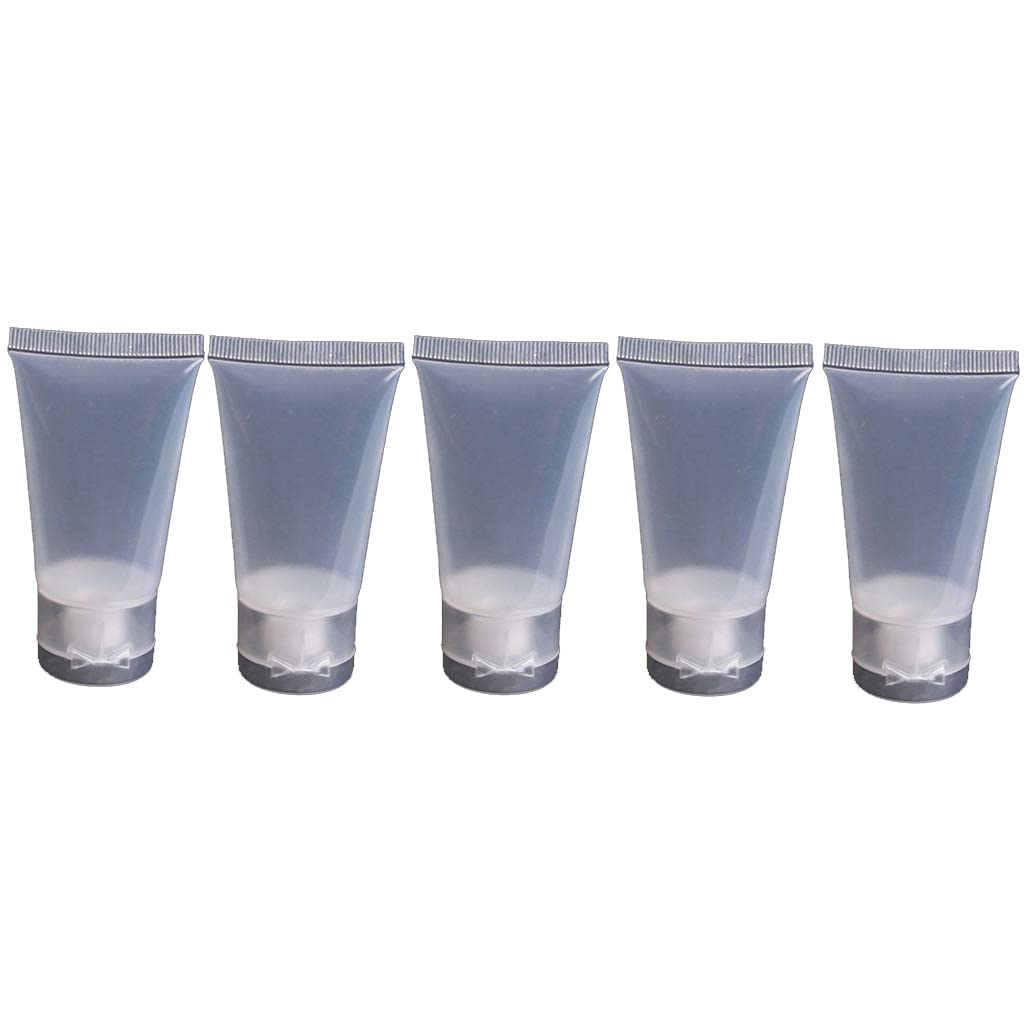5Pcs Leak-Proof Travel Toiletry Bottles - 30ml Reusable Plastic Squeeze Tubes for Shampoo, Lotion, Conditioner & Cosmetics | Transparent Empty Containers for Creams & Liquid Toiletries | Perfect for Air Travel, Gym Bags & Vacation Essentials