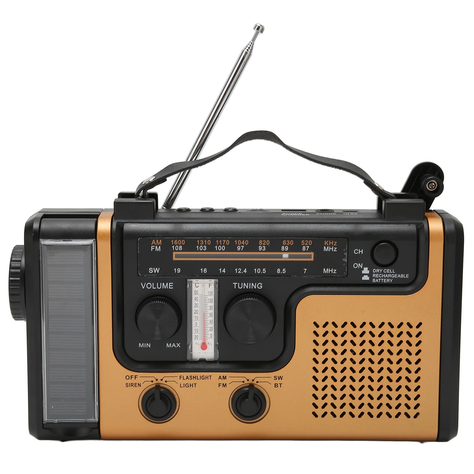 SYH&AQYE 便携式LED太阳能收音机，2000mAh AM FM SW手摇MP3播放器，内置扬声器，带应急手电筒，适用于露营、徒步、夜间、紧急情况、户外探险、家庭备用