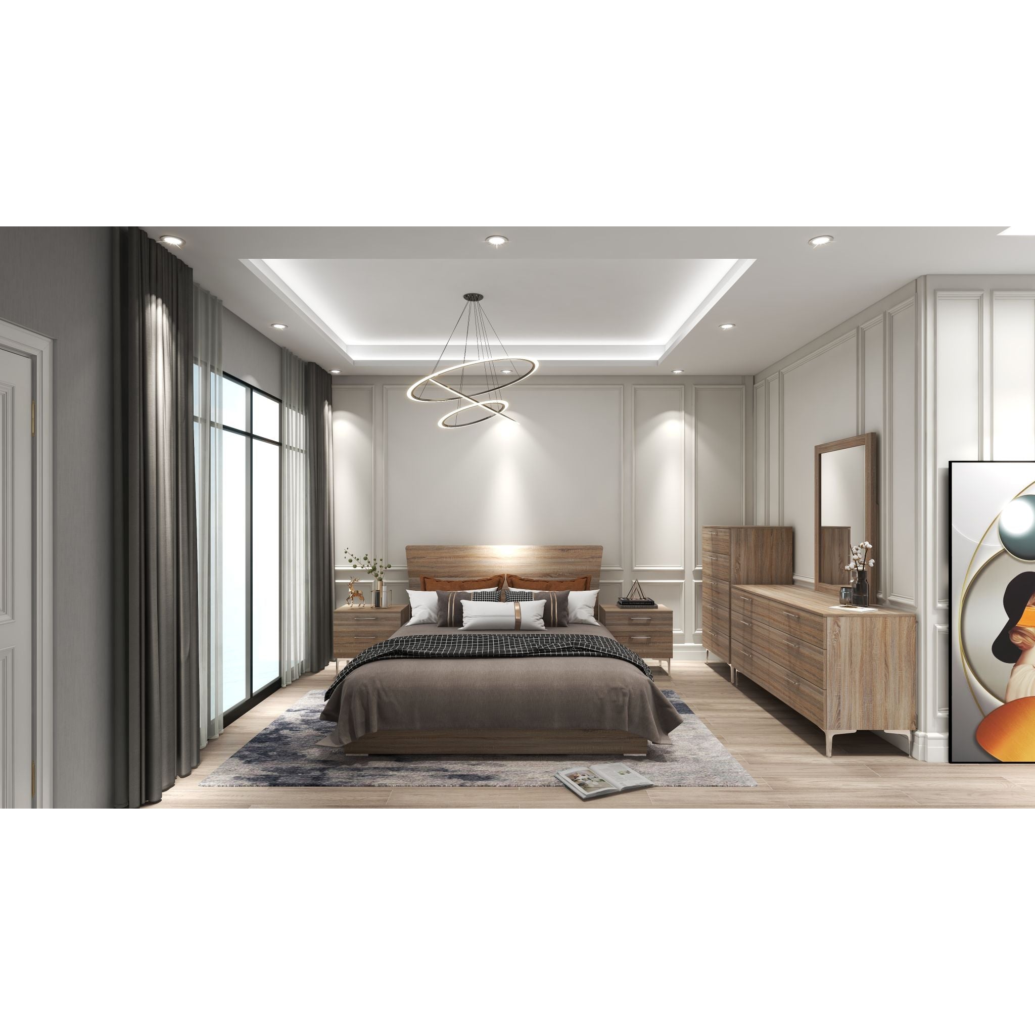 Apollo King Bedroom Set - Solid French Oak Wood Bed Frame & Nightstand - Elegant Modern Bedroom Furniture for Master Suite & Guest Room