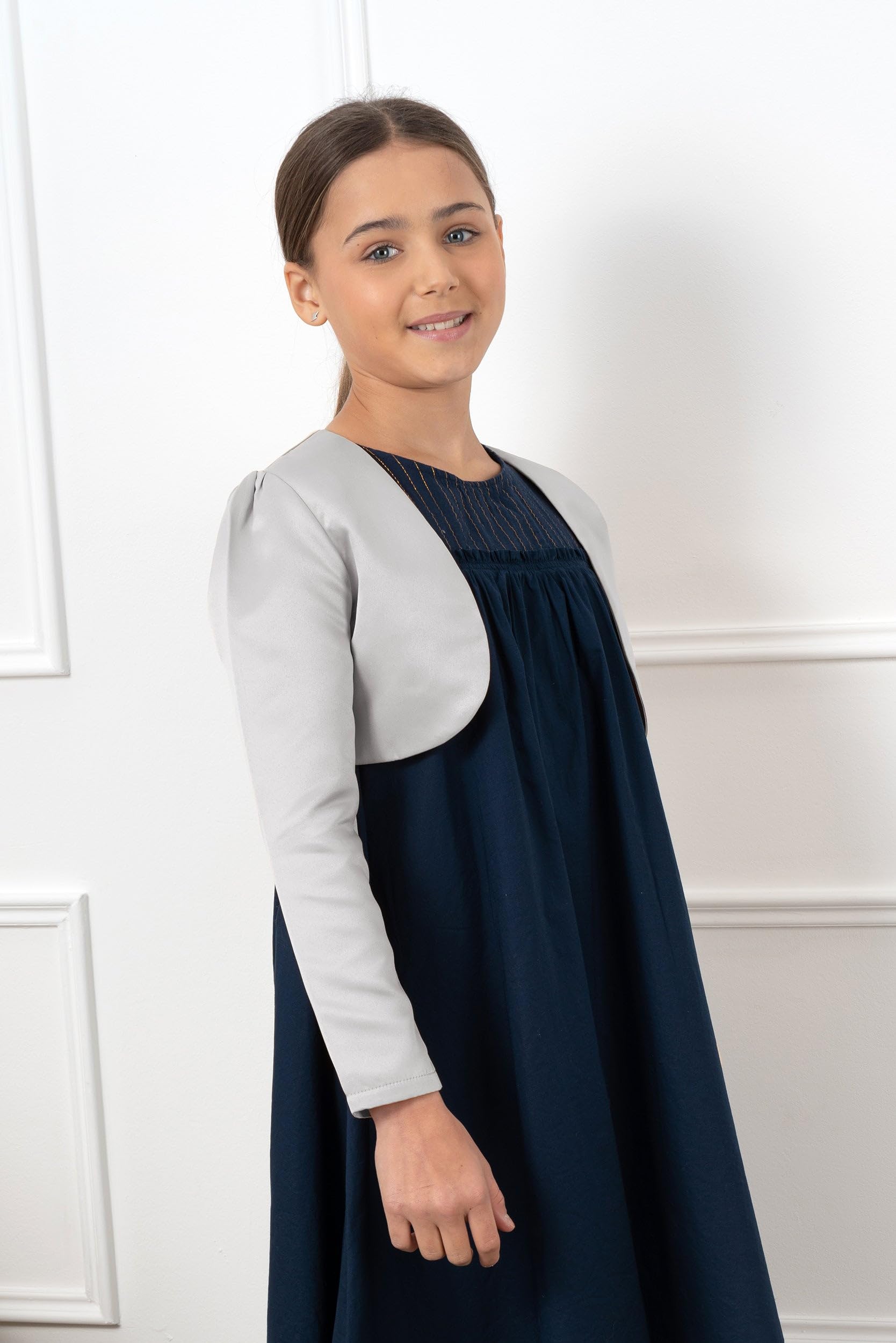 Black Butterfly Girls Satin Long Sleeve Bolero Shrug Jacket for Kids - Elegant Church Outfit, Birthday Party Dress, Flower Girl Attire