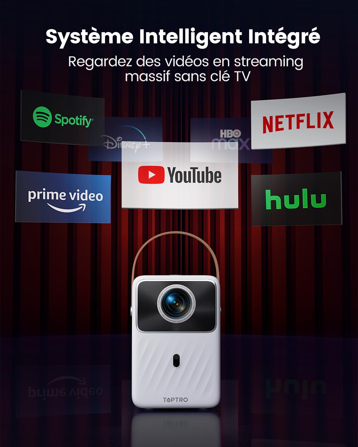 TOPTRO Portable Projector with 5G WiFi & Bluetooth - 1080P FHD Video Projector, 380 ANSI Lumens, Auto Keystone & Electric Focus - Android TV & Battery Powered for Outdoor Movies & Home Cinema