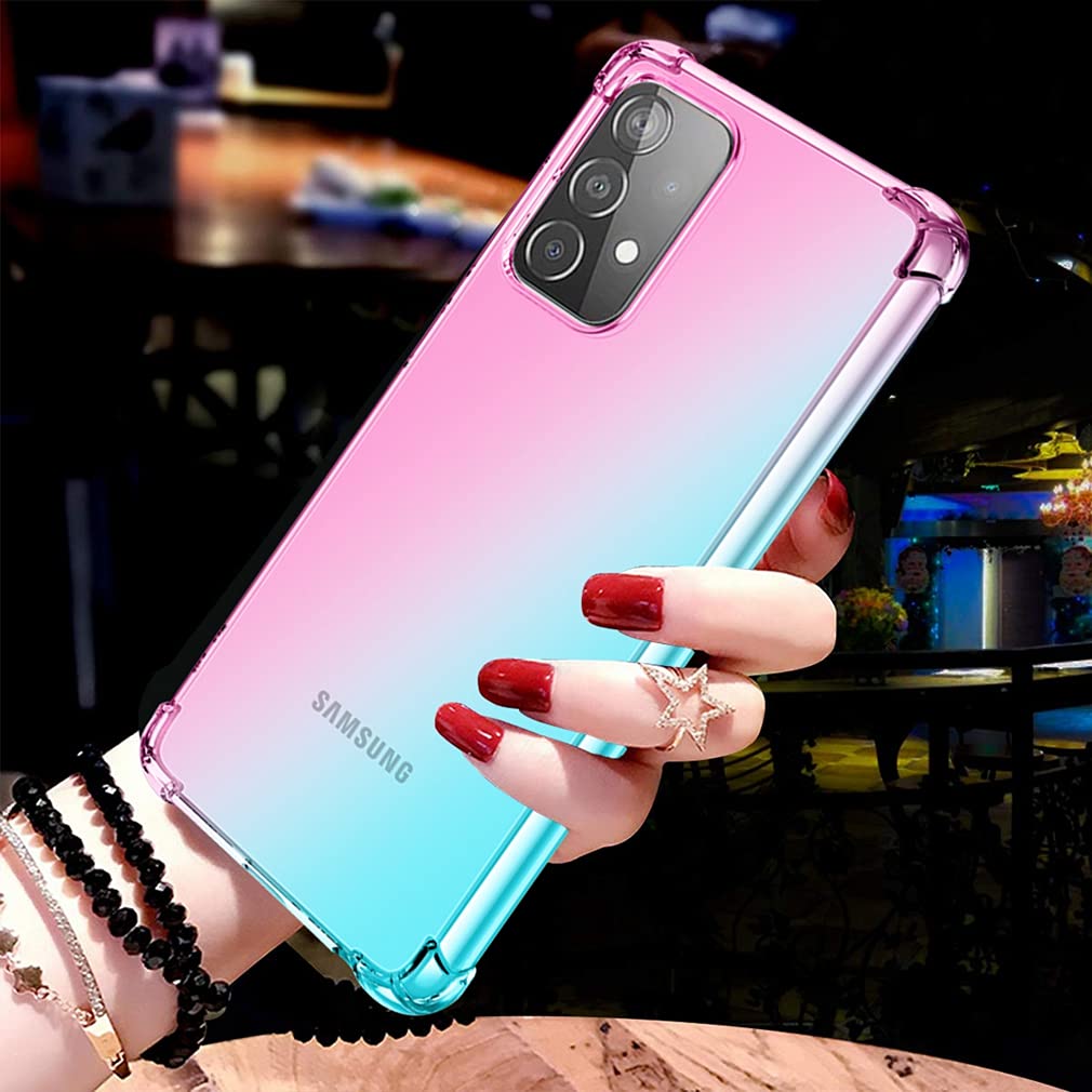 Samsung Galaxy A72 5G Phone Case - Clear Gradient TPU Cover, Slim Anti-Scratch Shockproof Protective Case for Samsung A72 (Pink/Green) - Perfect for Everyday Use, Work & Travel