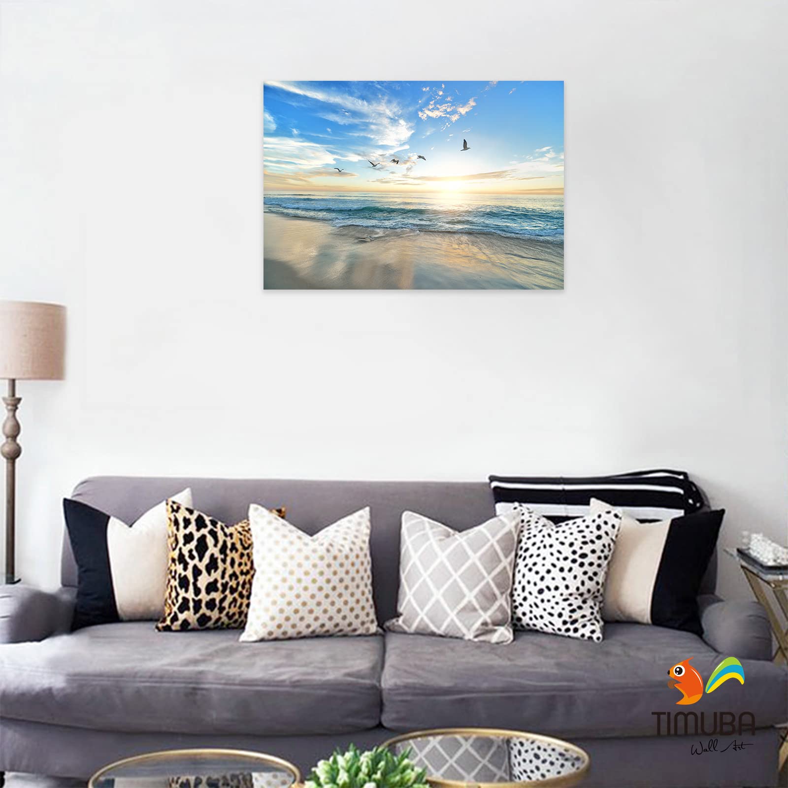 Ocean Wall Art Painting - Beach Sunset Bathroom Decor for Bedroom & Living Room - 32x48 Inches Coastal Themed Canvas Print - Perfect for Beach House, Vacation Home or Spa Bathroom Decorating