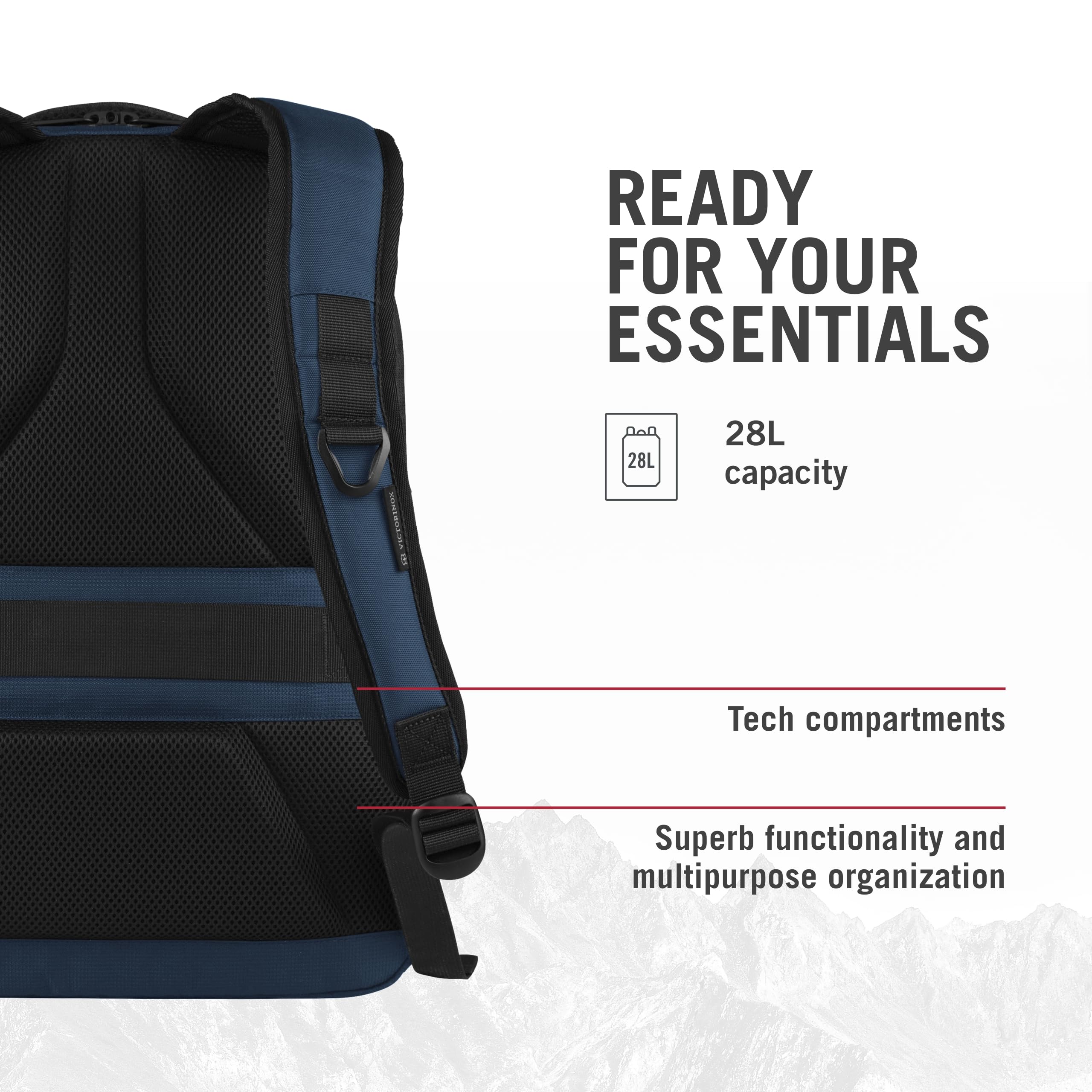Victorinox VX Sport EVO Deluxe 28L Travel Backpack - Lightweight Durable Hiking Backpack with Airflow Technology & Adjustable Straps - Perfect for Commuting, Camping & Outdoor Adventures - Blue