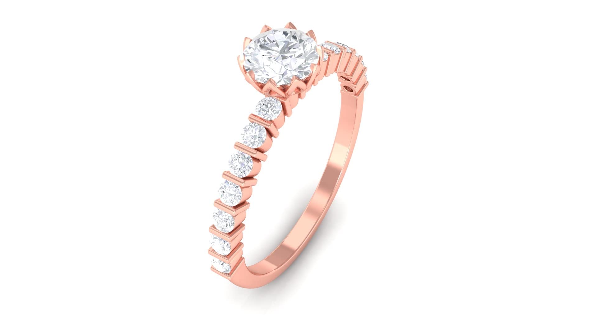 1 CT Certified Moissanite Solitaire Ring for Women - 14K Solid Gold, White Moissanite Engagement Ring with Side Stones | Perfect for Proposals, Anniversaries & Special Occasions