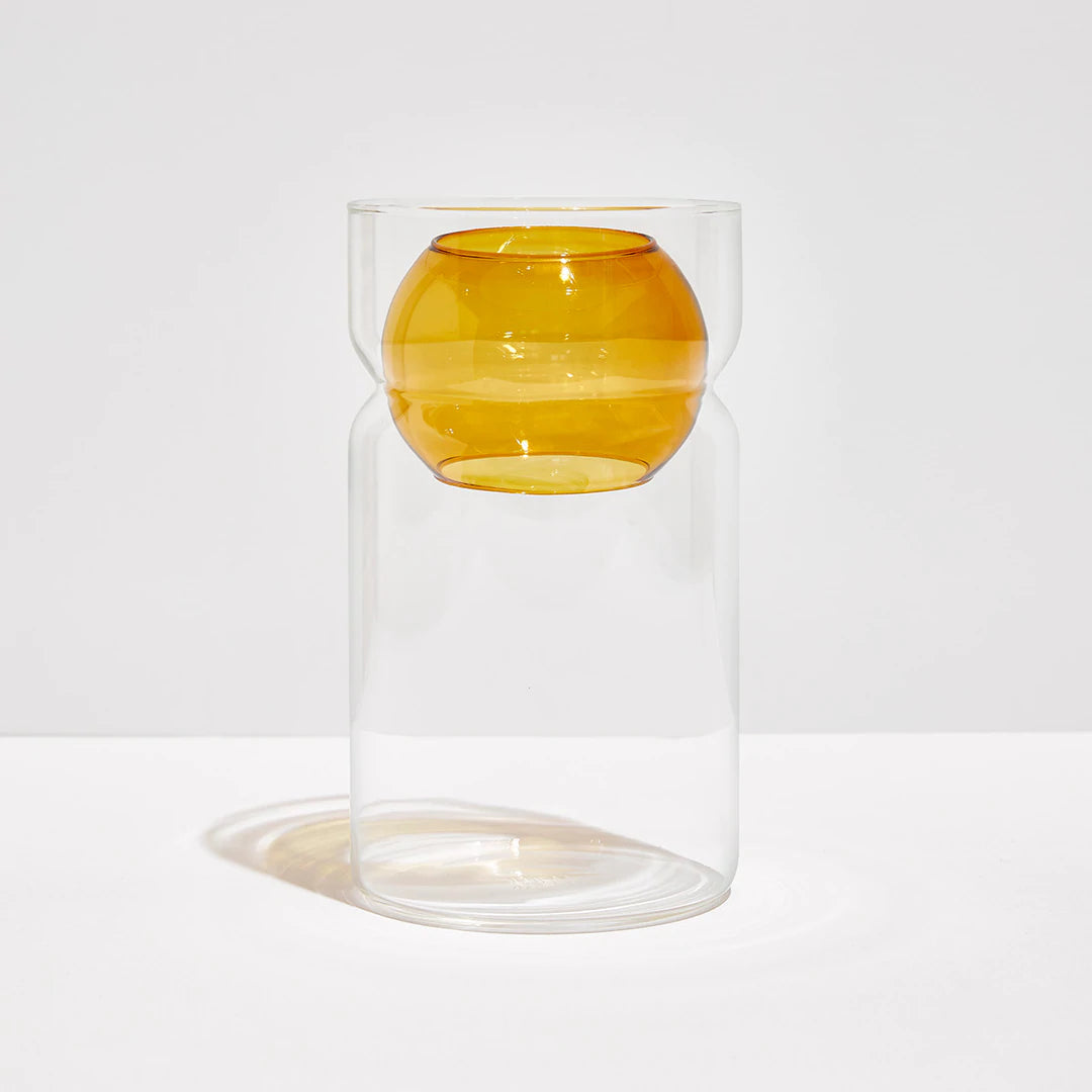 Clear & Amber Balance Vase - Modern Home Decor for Living Room, Dining Table & Office Desk