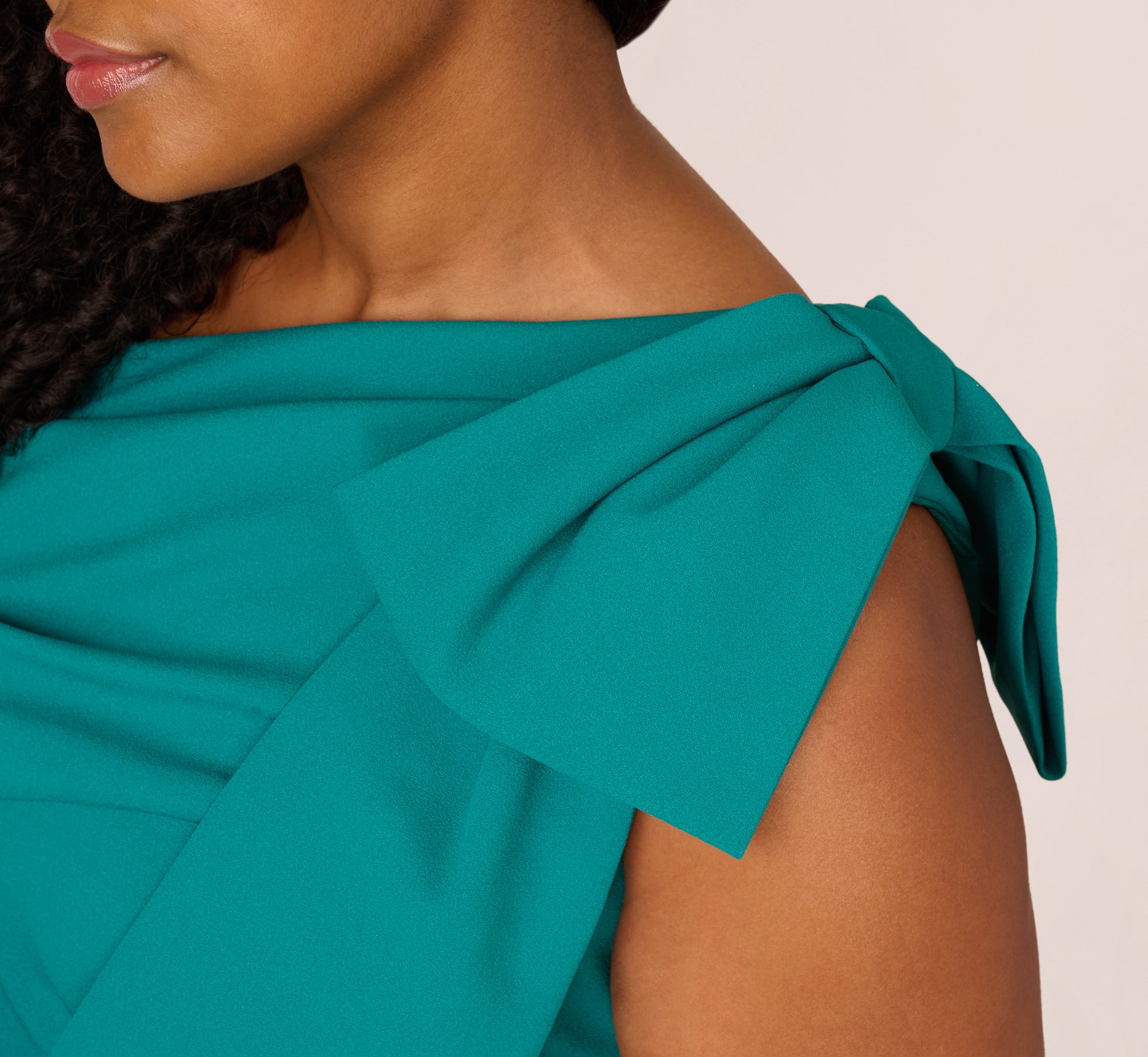 Elegant Plus Size Stretch Crepe One Shoulder Mermaid Gown with Bow Accent in Tempo Teal - Formal Evening Dress for Weddings, Prom & Special Occasions
