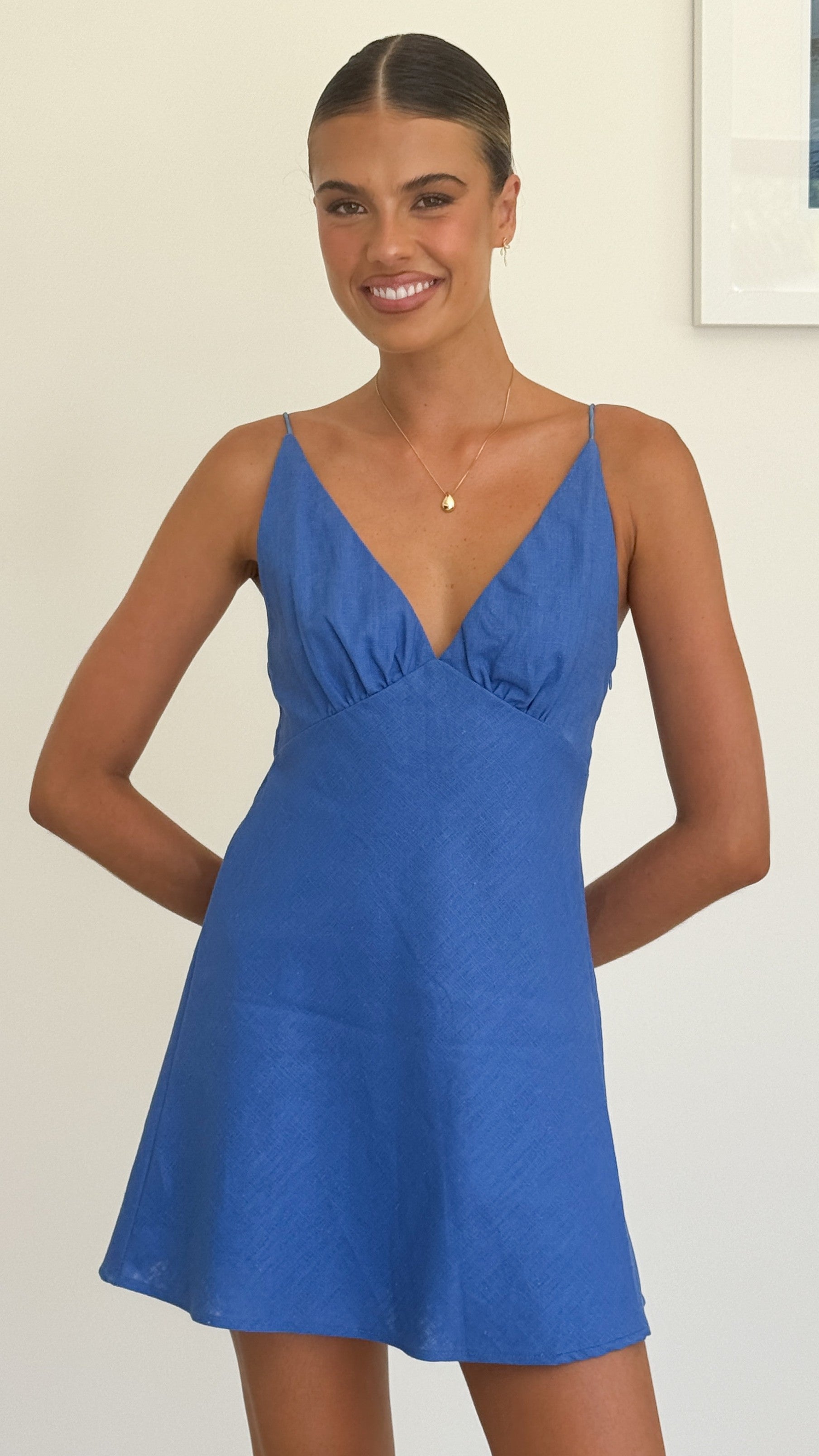 Halina Mini Dress for Women - Flowy Short Sleeve Summer Dress in Blue | Perfect for Beach, Vacation & Casual Outings