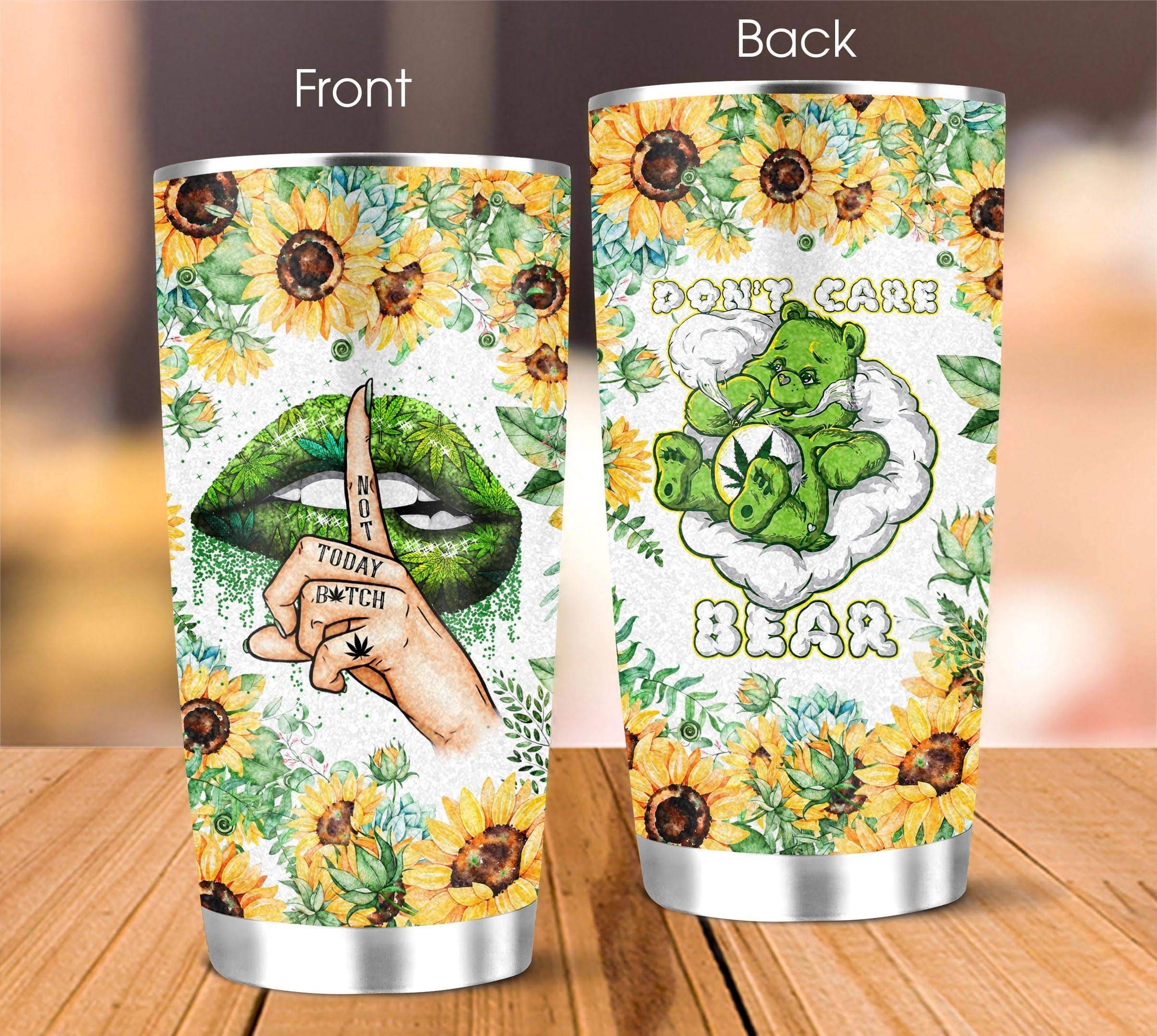 BriksisStore Weed Tumbler - 20oz Stainless Steel Vacuum Insulated Travel Mug with Lid | Dont Care Bear Design | Keeps Drinks Hot/Cold for Hours | Perfect for Coffee, Tea & Cannabis Beverages | Great Gift for Birthday, Christmas, Thanksgiving | Ideal for Camping, Hiking & Outdoor Activities