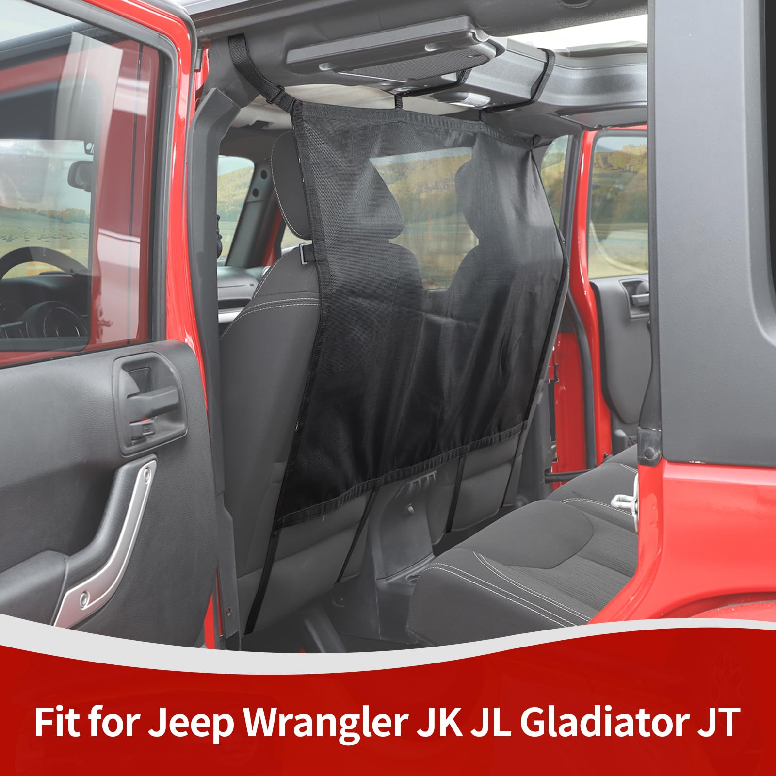 Jeep Wrangler JK JL Gladiator JT Rear Seat Divider Net Mesh - Heavy Duty Pet Dog Car Barrier & Cargo Net for Vehicle Organization (Black) - Perfect for Road Trips, Pet Safety & Secure Storage
