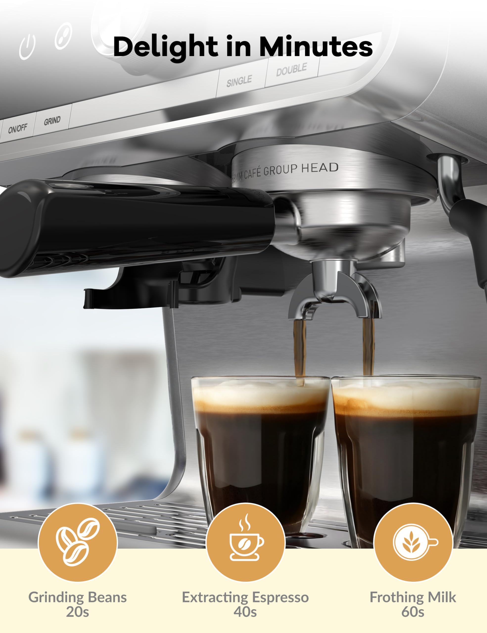 Premium Espresso Machine with Built-in Grinder & Steam Wand - 2.8L Water Tank for Cappuccino, Latte, Macchiato - Silver | Perfect for Home Baristas & Coffee Shops