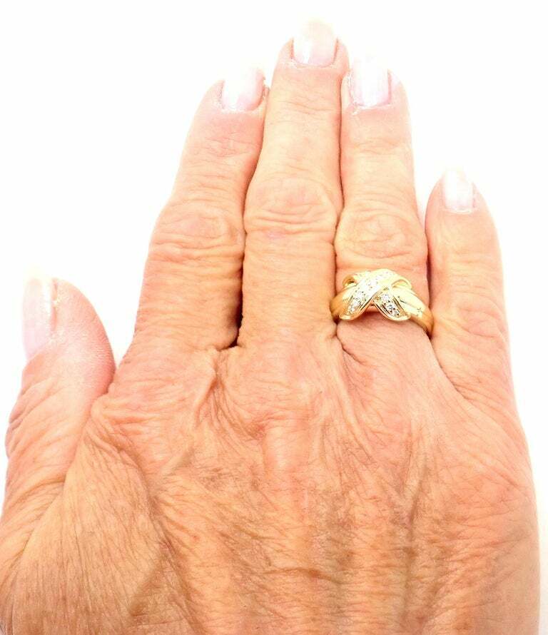 Authentic Tiffany & Co 18K Yellow Gold Diamond Signature X Band Ring for Women - Luxury Wedding, Anniversary & Engagement Jewelry Gift