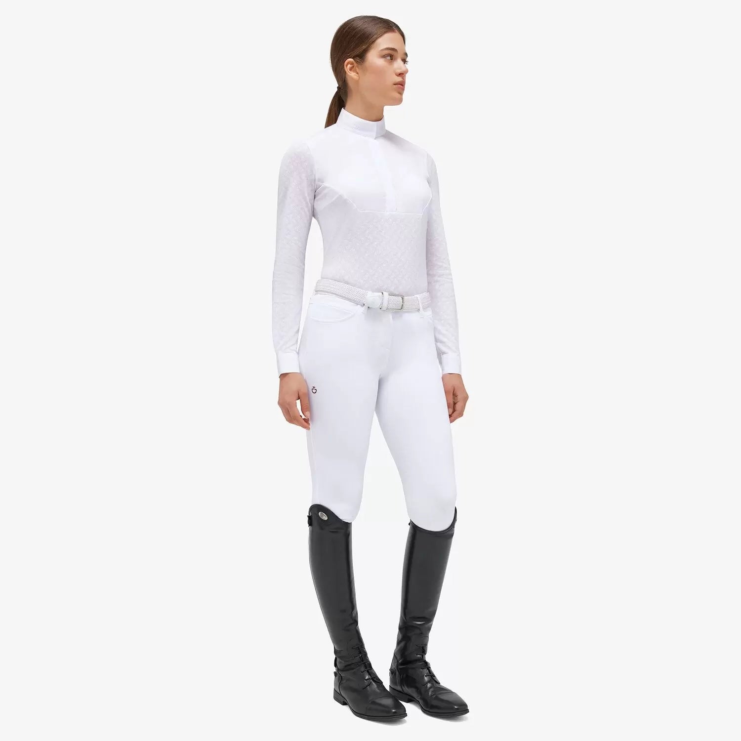 Cavalleria Toscana Women's Equestrian Show Shirt - Long Sleeve Jacquard Riding Top for Dressage & Horse Shows - Perfect for Competition & Training