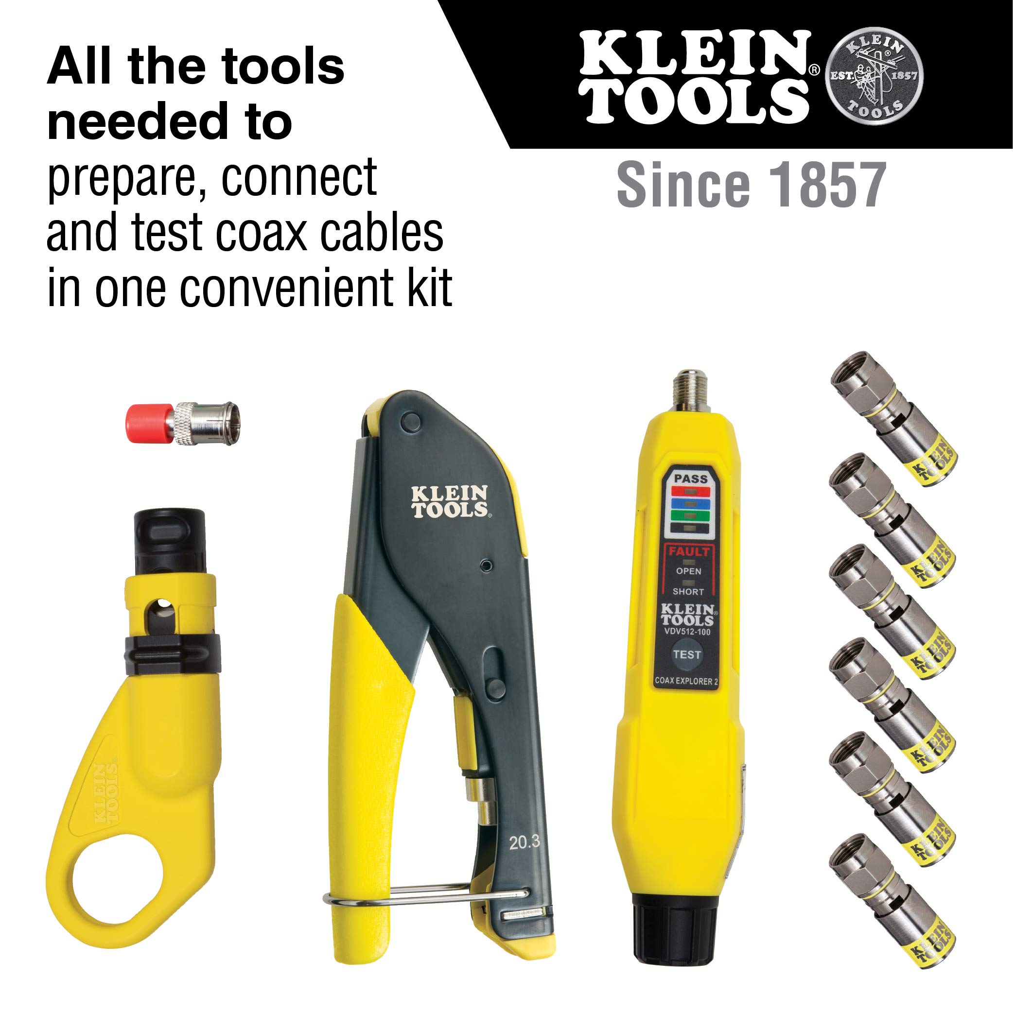Klein Tools Ethernet Cable Tester & Crimper Kit - Professional Coaxial Cable Installation Tool Set for Network Technicians | Perfect for Home & Office Networking Setup