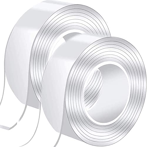 Strong Double Sided Tape - 2 Rolls Heavy Duty Nano Adhesive Mounting Tape for Walls, Carpet & Home Decor | Traceless Removable Transparent Tape (20FT) | Perfect for Hanging Photos, Securing Rugs & DIY Projects