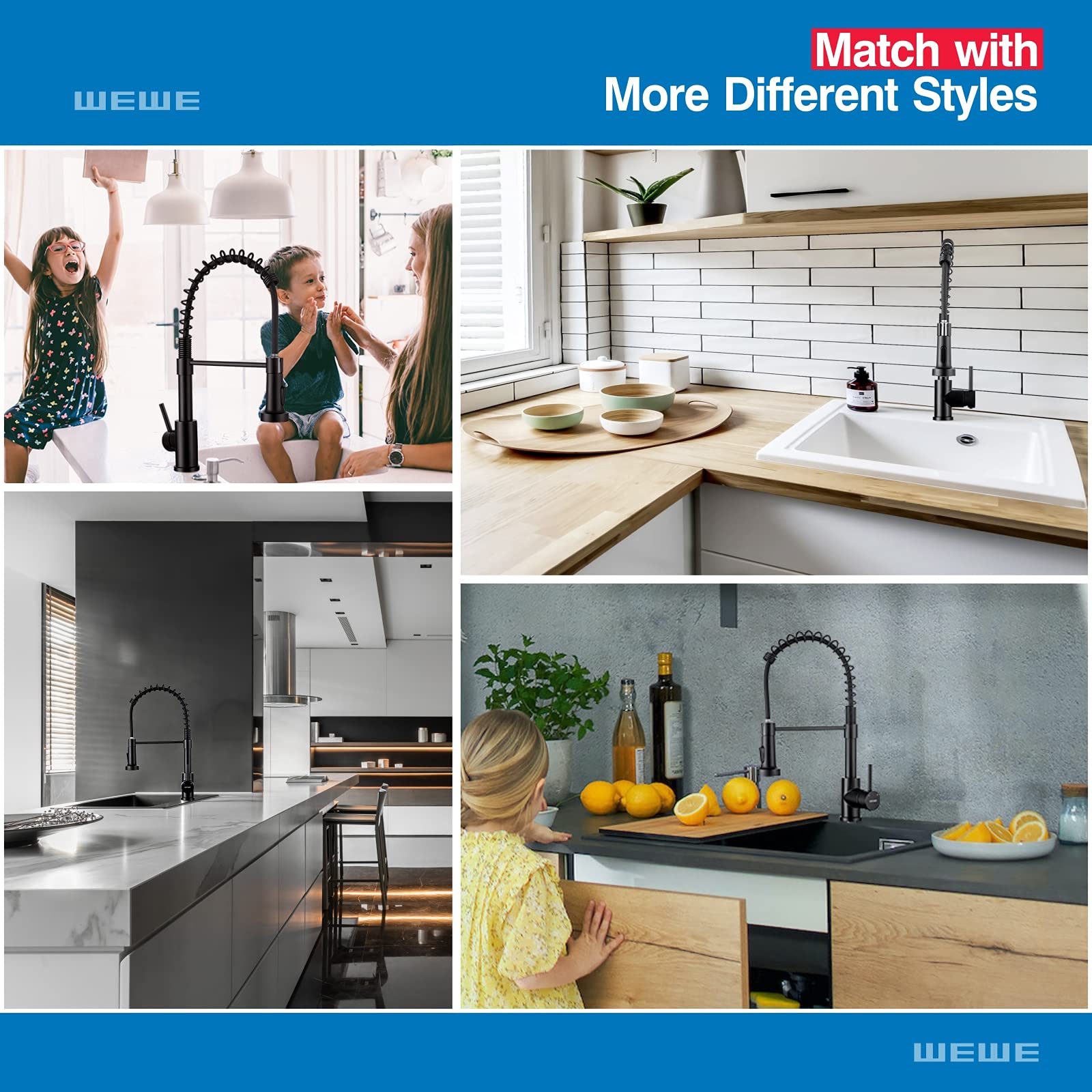 Black Stainless Steel Commercial Kitchen Faucet with Pull Down Sprayer - 1 or 3 Hole Installation for RV, Farmhouse, Outdoor, Camper & Bar Sinks | Durable Spring Design for High-Traffic Kitchens