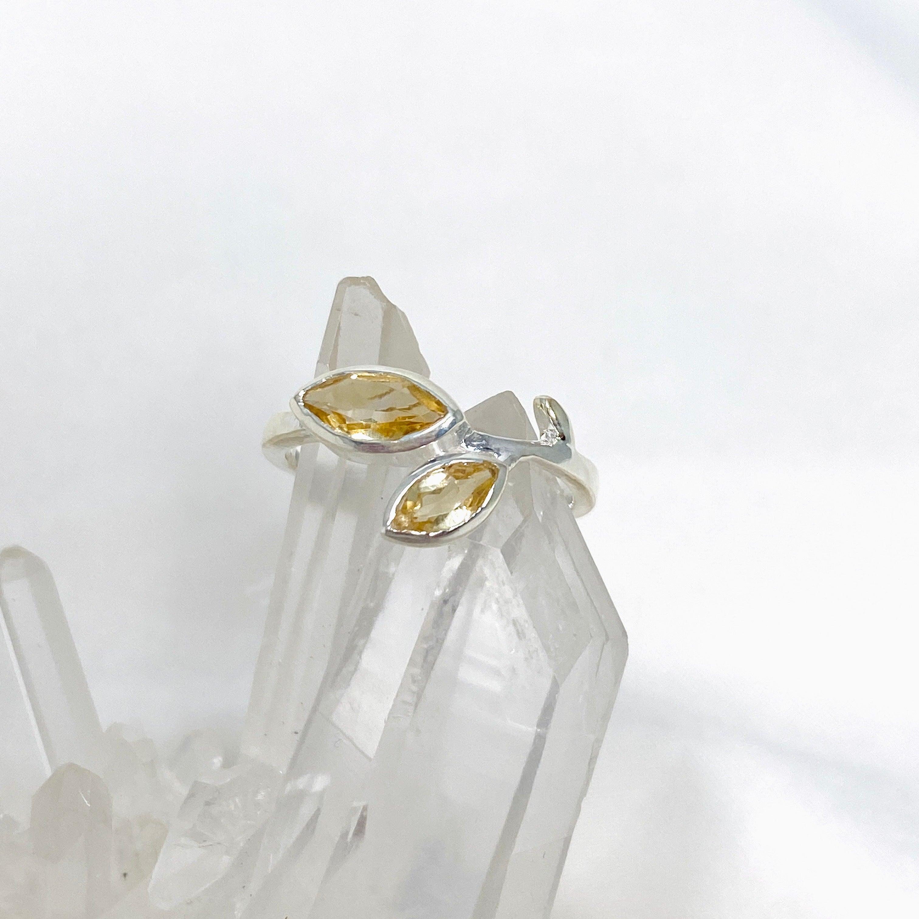 Natural Citrine Marquise Cut Multistone Leaf Ring R3735 - Elegant Bohemian Jewelry for Women, Perfect for Weddings, Parties & Everyday Wear