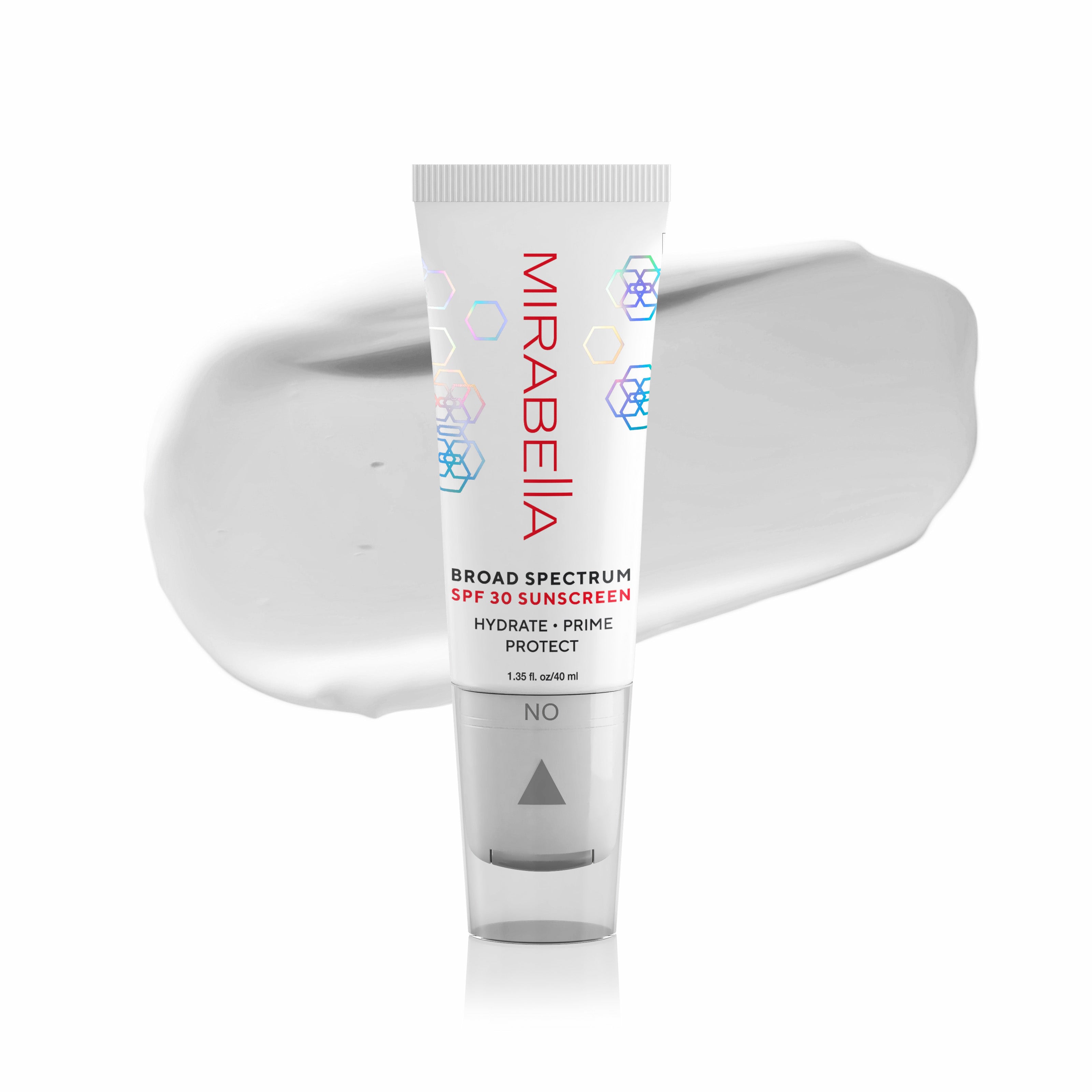 Mirabella Hydrate Prime Protect Broad Spectrum SPF 30 Sunscreen - 1.35 fl oz | Daily Moisturizing Face & Body Sun Protection for All Skin Types | Perfect for Outdoor Activities, Beach & Travel
