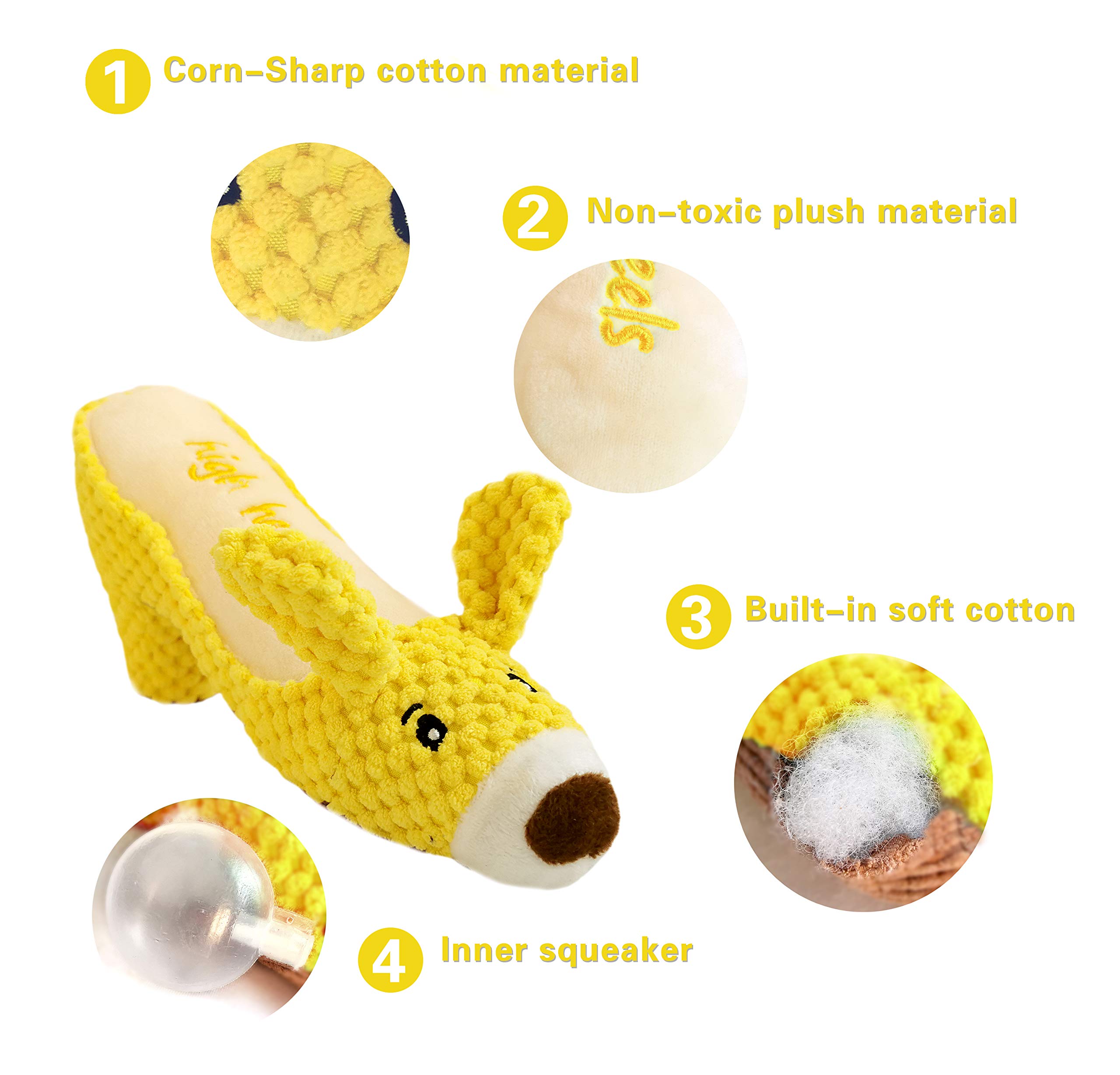 Durable Plush Dog Toys with Squeaker - Interactive Chew Toys for Small, Medium & Large Dogs - Teeth Cleaning & Stress Relief - Perfect for Indoor Play, Training & Cuddling (Yellow)