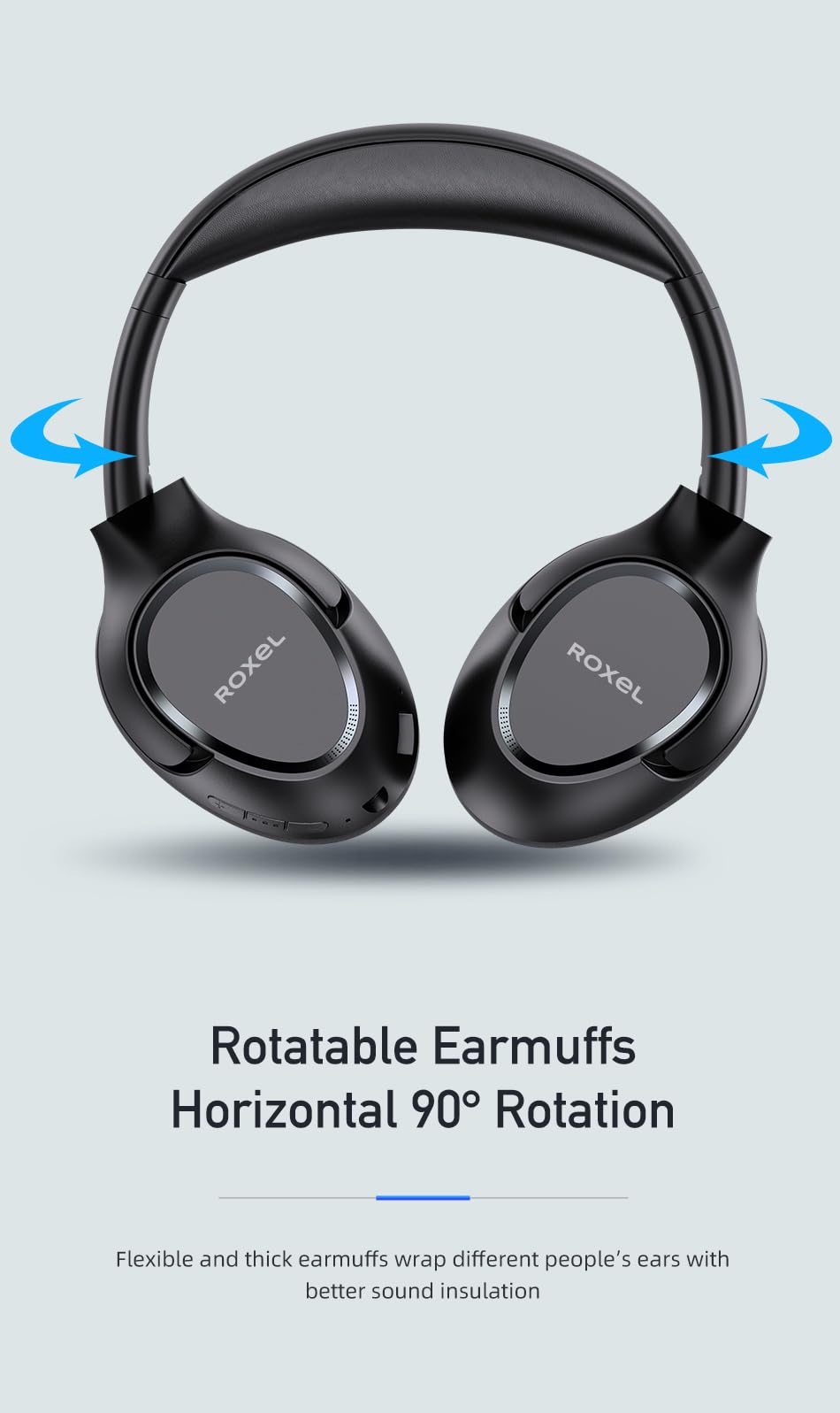 Roxel H700BT Wireless Over-Ear Headphones with Built-in Mic, 12H Playtime & 1H Fast Charge, Adjustable Foldable Lightweight Design, Deep Bass Stereo Sound - Perfect for Travel, Gaming & Music Listening