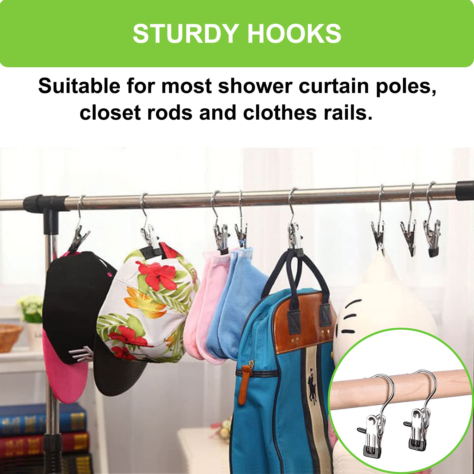 Heavy Duty Laundry Hooks & Clips - 40 Pack Multipurpose Clothes Pins for Hanging Clothes, Socks, Towels, Pants & Handbags | Closet Organizer, Travel Essentials & Home Storage Solution