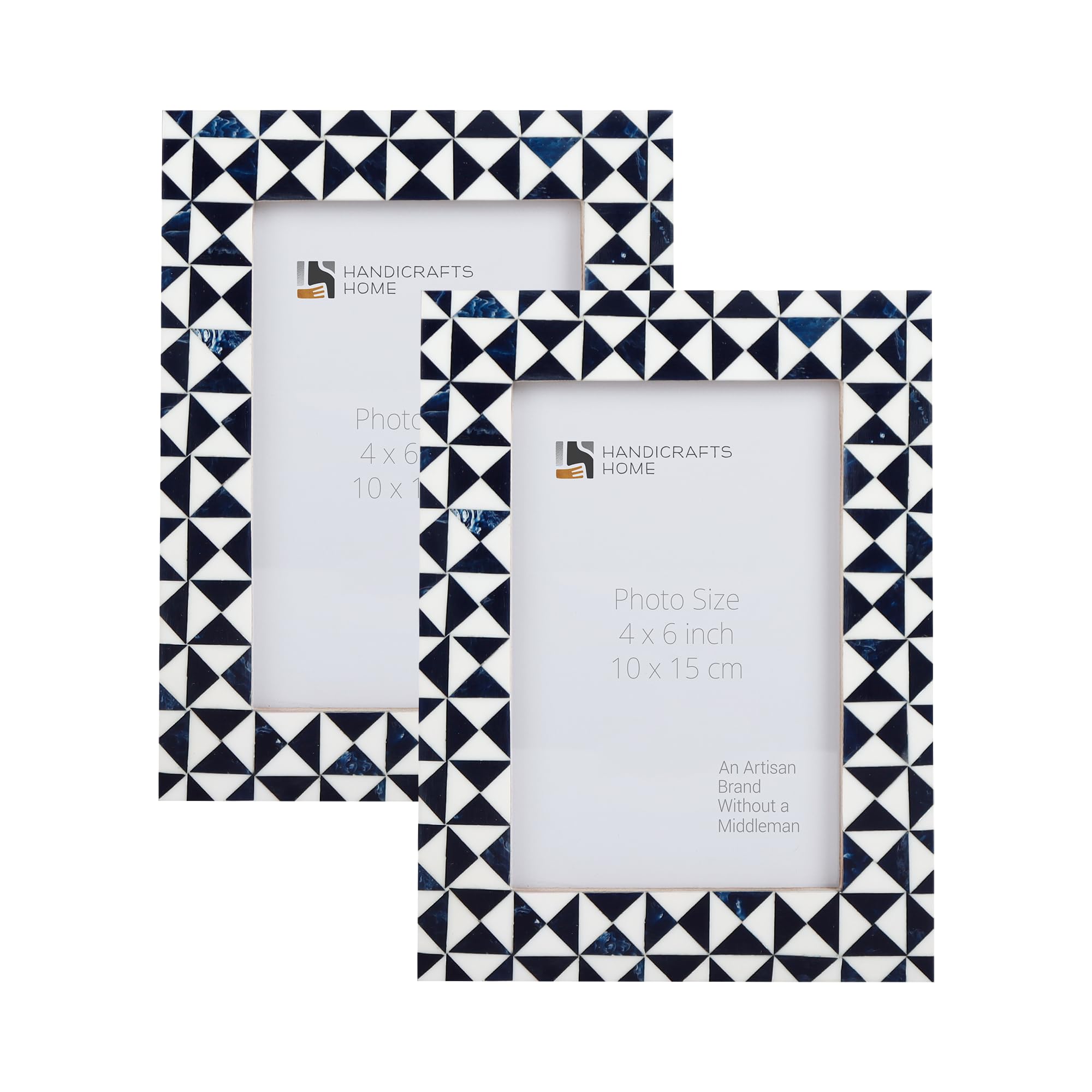 Handmade 4x6 Picture Frames - Marquet-Indigo Collection (Set of 2) | Wooden Photo Frames for Wall Decor, Tabletop Displays & Gift Giving