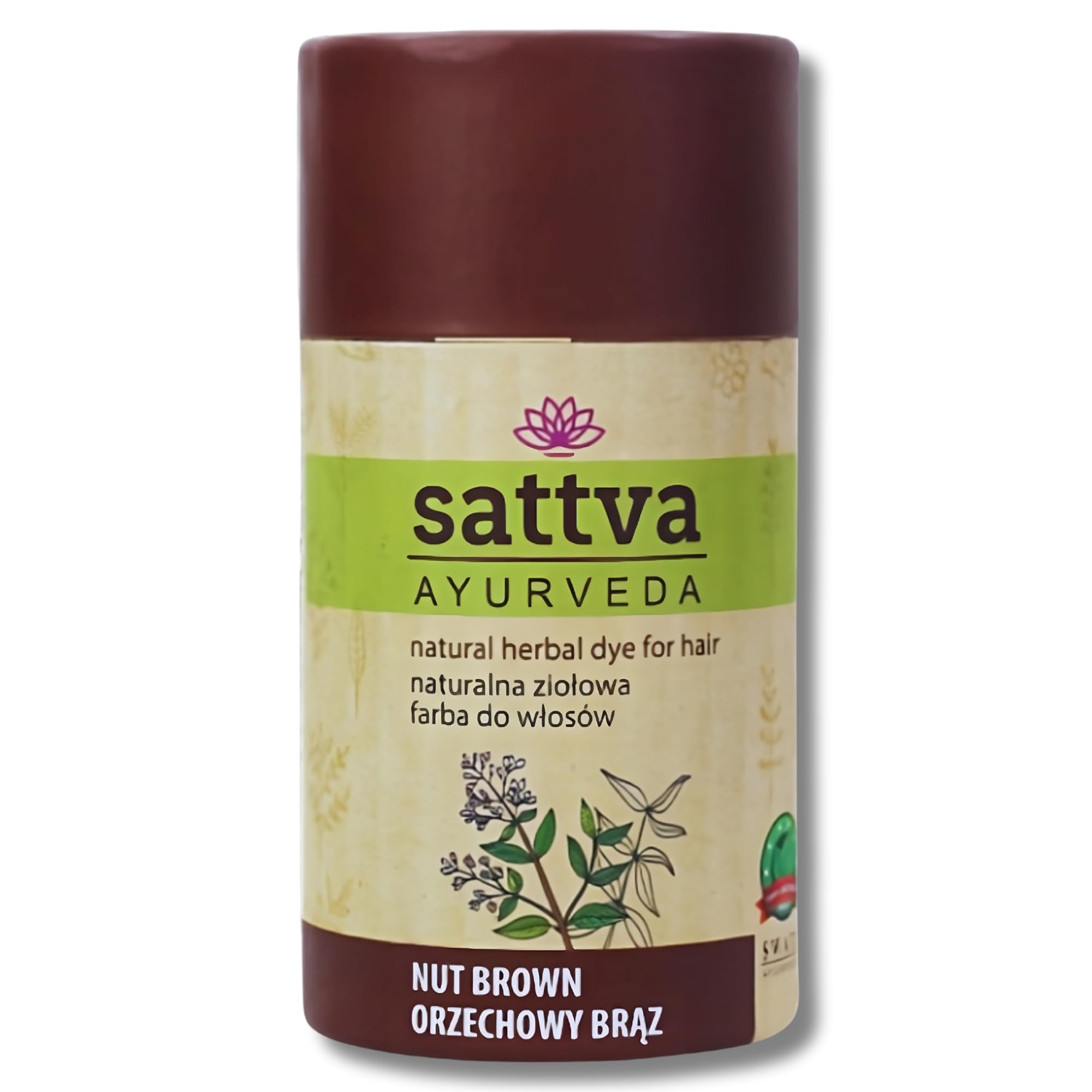 Sattva Ayurveda Natural Hair Color Powder - Nut Brown | Herbal Hair Dye for Men & Women | Chemical-Free, Long-Lasting Gray Coverage | Perfect for At-Home Hair Coloring & Natural Gray Coverage