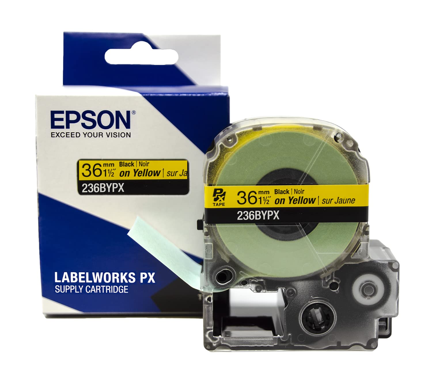 Epson LABELWORKS 236BYPX PET Polyester Tape Cartridge - Black on Yellow Label Maker Tape - 1.5 Inch (36mm) Wide, 30 Feet - Perfect for Office, Warehouse & Industrial Labeling