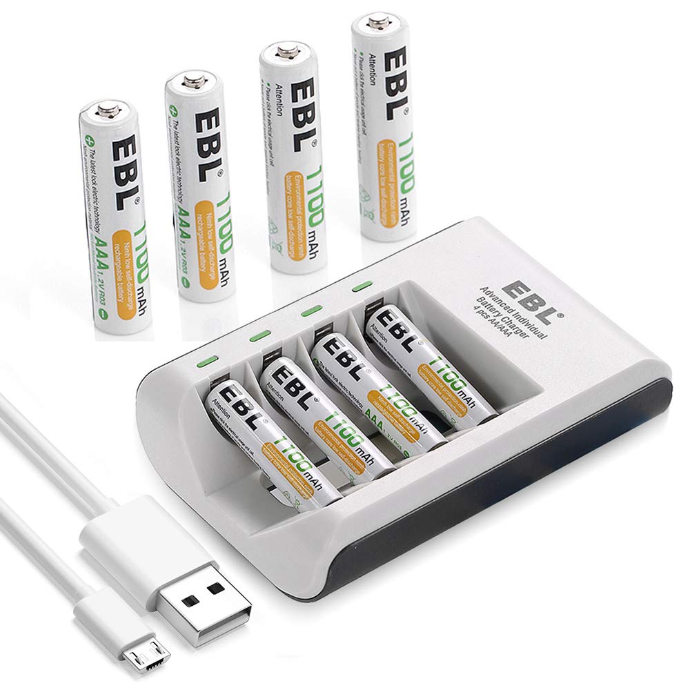 EBL AAA Rechargeable Batteries 1100mAh - 8 Pack with Smart C807 Battery Charger & Micro USB Cable - Perfect for Cameras, Toys, Flashlights & Electronic Devices
