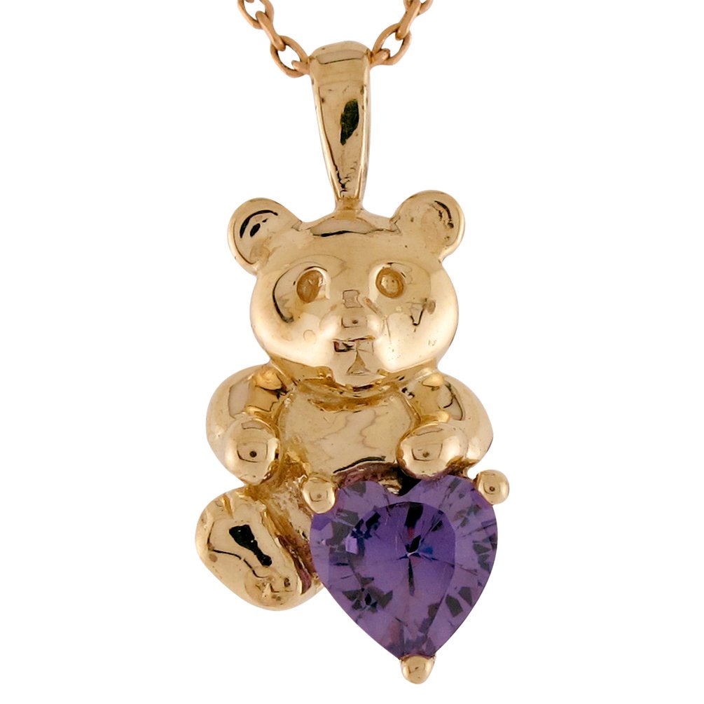 10K Gold Heart Pendant with Simulated Amethyst - February Birthstone Jewelry - Cute Floating Bear Charm Necklace for Women - Perfect Gift for Valentine's Day, Anniversary & Special Occasions