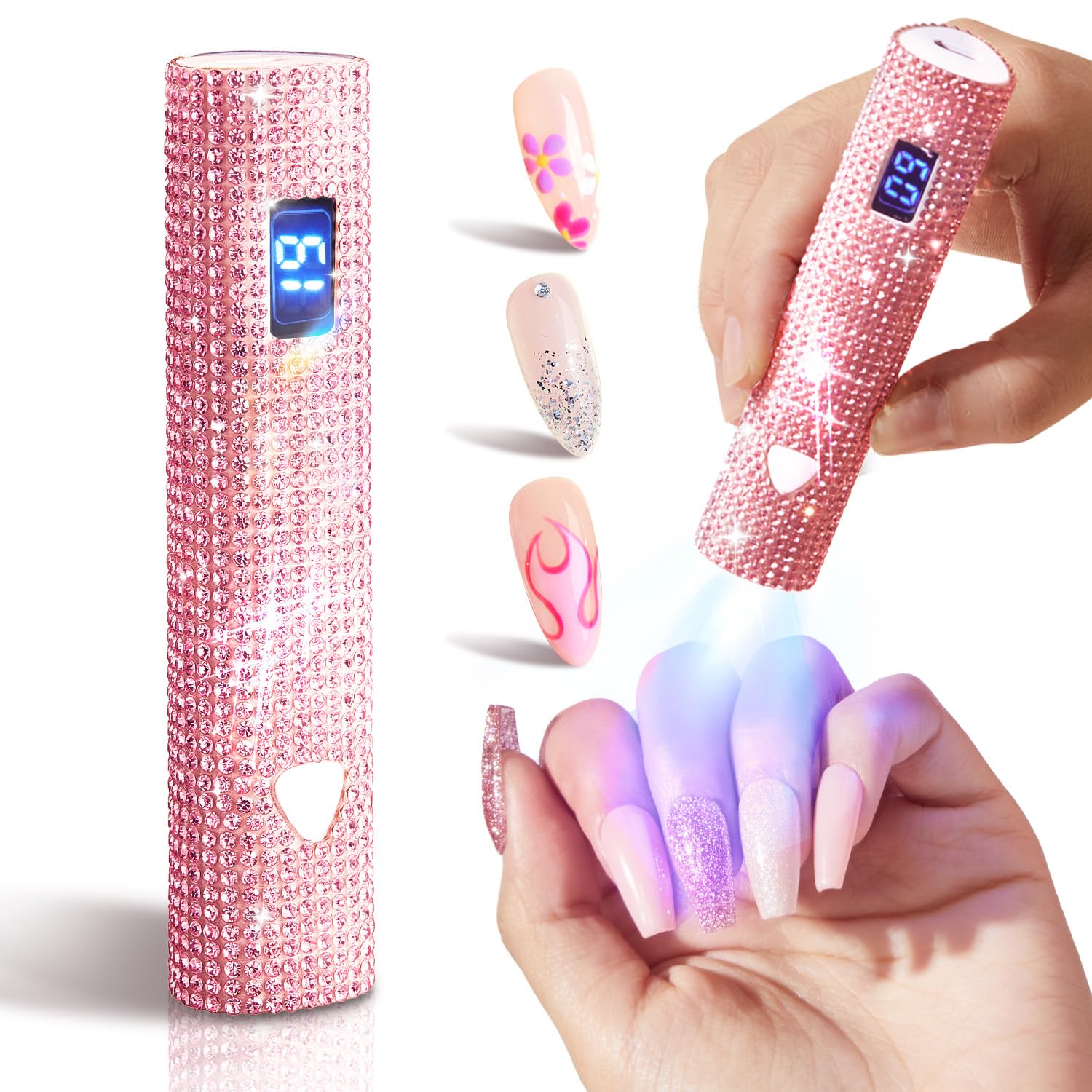 Professional Cordless UV LED Nail Lamp for Gel Polish - Pink Glitter Handheld Nail Dryer with Visible Timer & Touch Screen | Perfect for Gel Nails, Polish Stickers & Nail Art | Ideal Gift for Women & DIY Manicure at Home