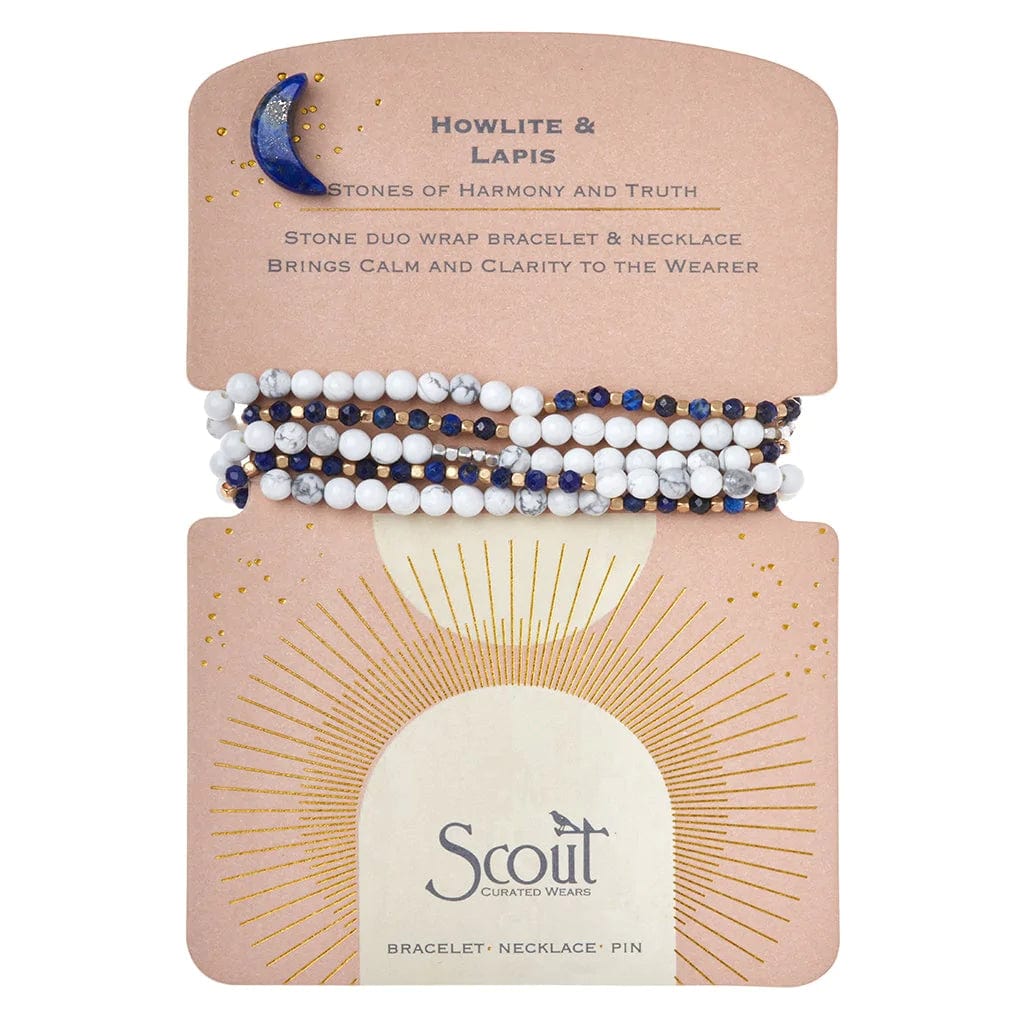 Howlite & Lapis Lazuli Duo Wrap & Pin Bracelet - Handmade Boho Beaded Jewelry for Women - Perfect for Yoga, Meditation & Spiritual Healing