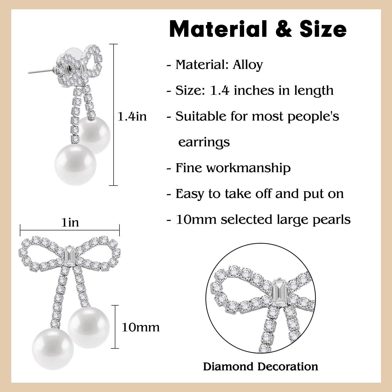 PLwelth Pearl Drop Bow Earrings for Women - Elegant Rhinestone Dangle Tassel Earrings | Perfect Gift for Her, Birthday, Christmas & Special Occasions | Great for Parties, Weddings & Evening Events