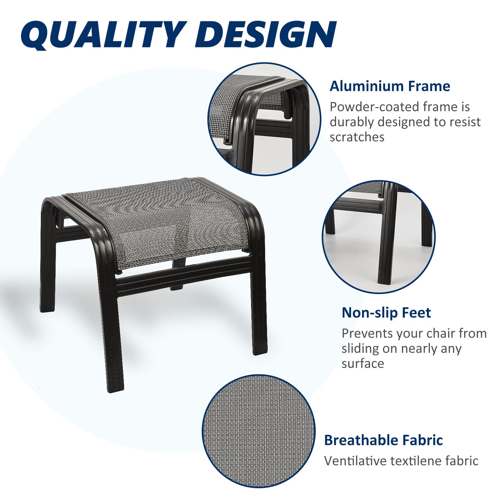 Outdoor Patio Ottoman Set - 2 Pack Textilene Footstools with Metal Frame, Portable Footrest for Garden, Deck & Poolside (Grey) - Perfect for Lounging, Relaxing & Extra Seating