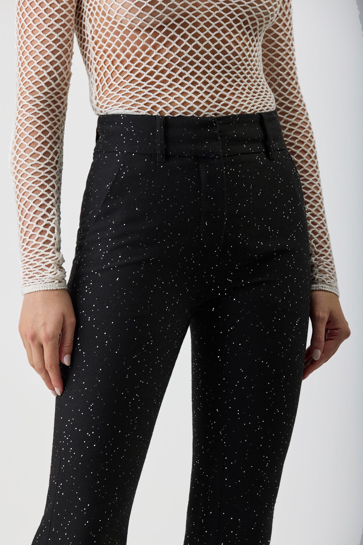 Allanon Sequin Pants for Women - Black Virgin Wool Dress Pants for Office, Party & Evening Wear