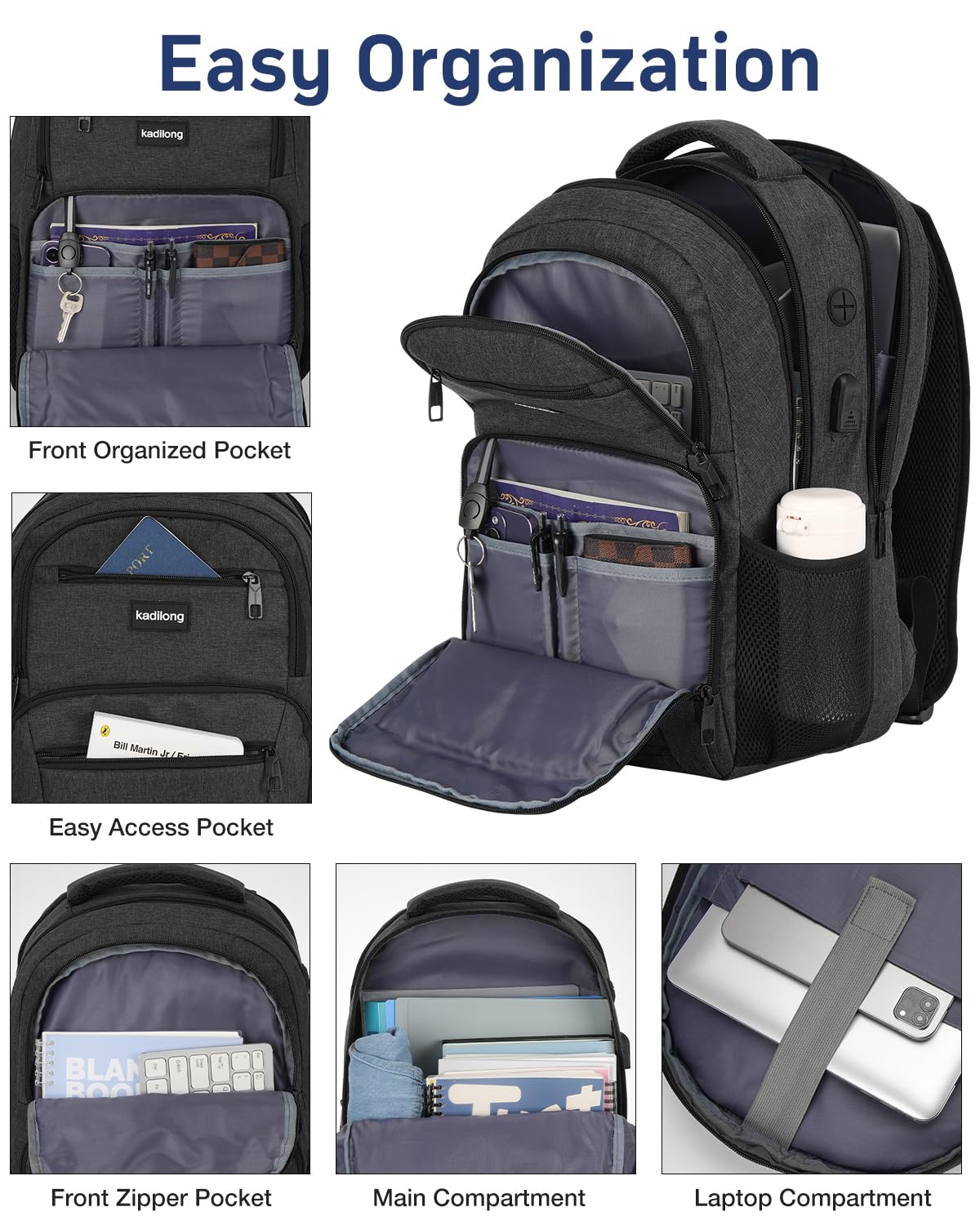 17.3 Inch Men's Backpack with USB Charger - Durable School & College Book Bag for Teen Boys, Business & Workout - Black | Perfect for High School, College, Travel & Daily Commute