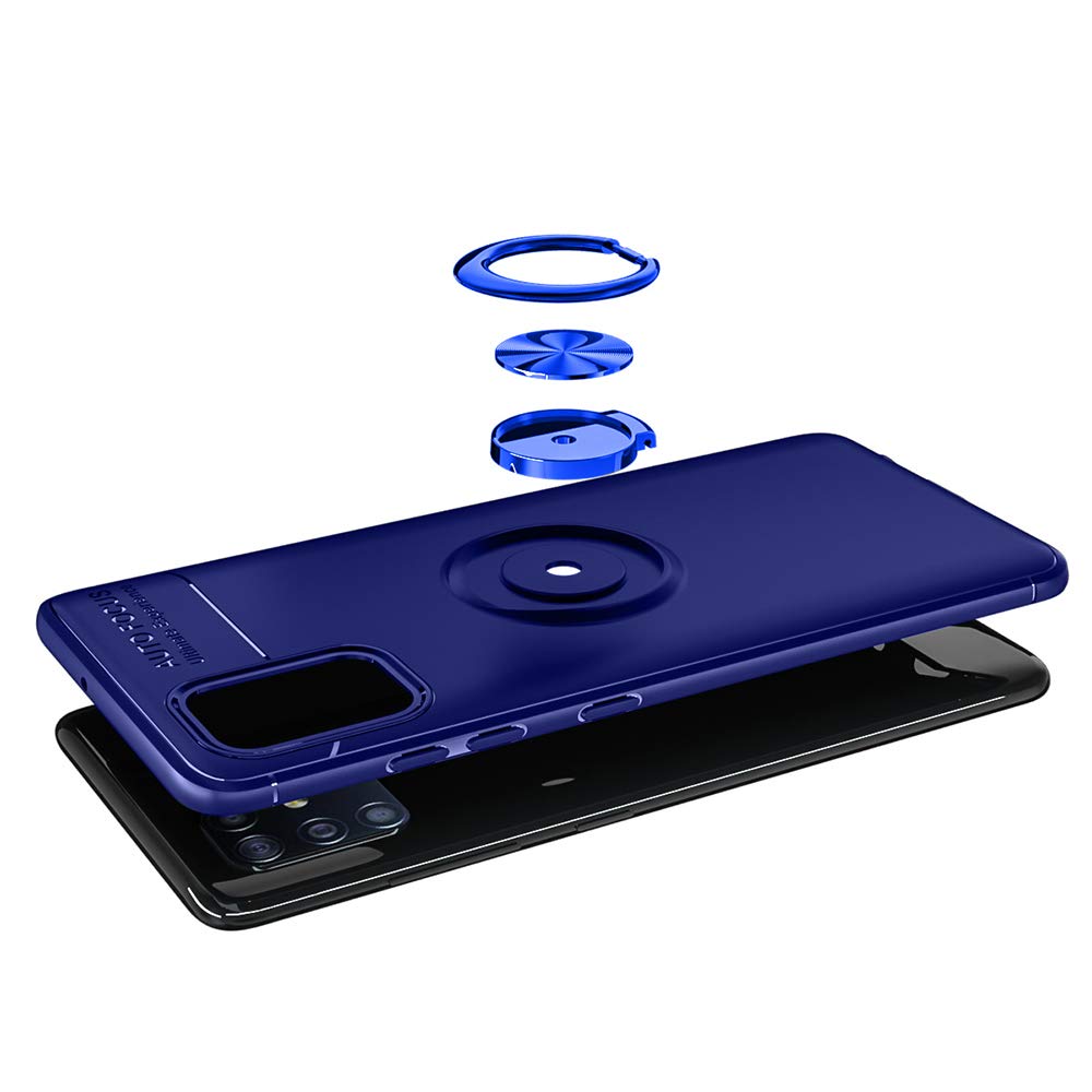 Samsung Galaxy A51 4G Phone Case with Tempered Glass Screen Protector - Slim Soft Silicone Cover with Magnetic Stand & Ring Holder - Compatible with Galaxy A51/A515F/S51/SM-A515 (Blue) - Perfect for Everyday Protection & Hands-Free Viewing