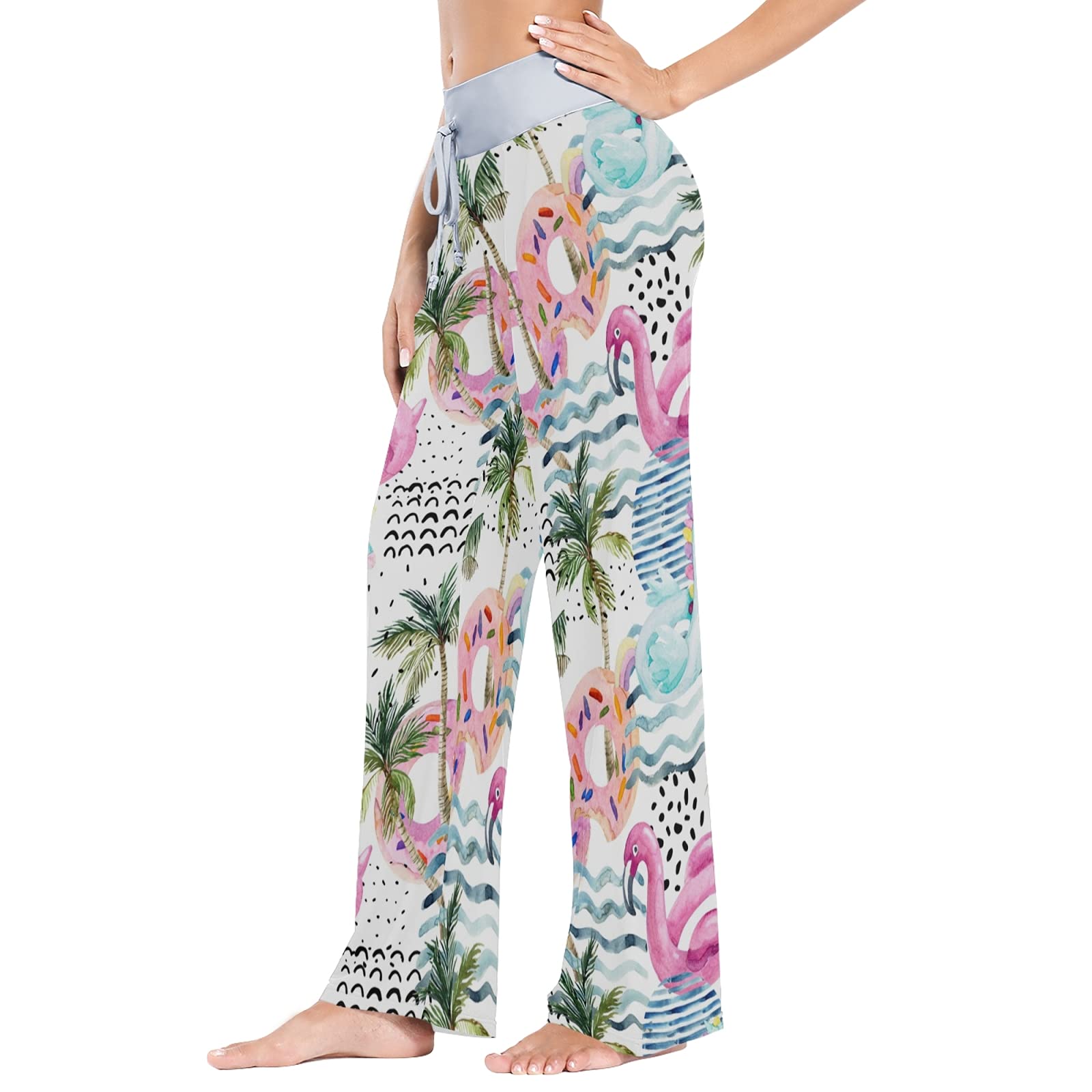Summer Flamingo Pool Float Print Women's Casual Wide Leg Lounge Pajama Pants - Perfect for Beach Vacation, Poolside Relaxation & Cozy Sleepwear