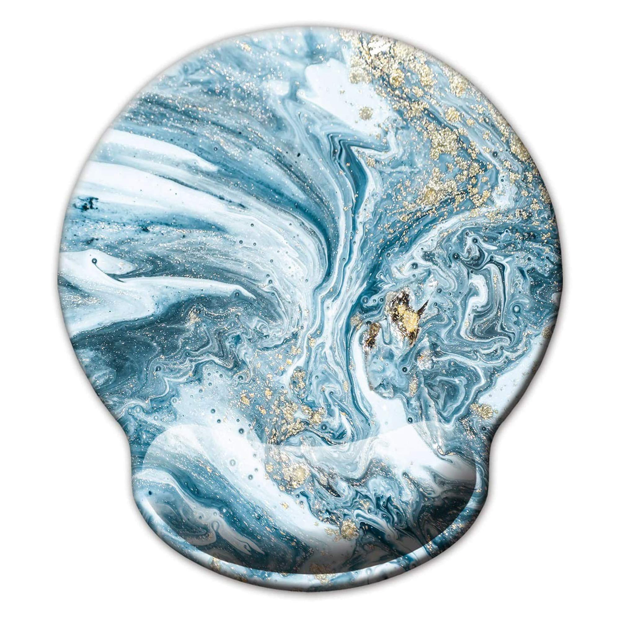 HOPONY Ergonomic Gel Mouse Pad with Wrist Support - Comfortable Non-Slip Computer Mousepad for Laptop & PC - Pain Relief Wrist Rest with Rubber Base (9x10 Inch, Blue Marble) - Perfect for Office Work, Gaming & Long Computer Use