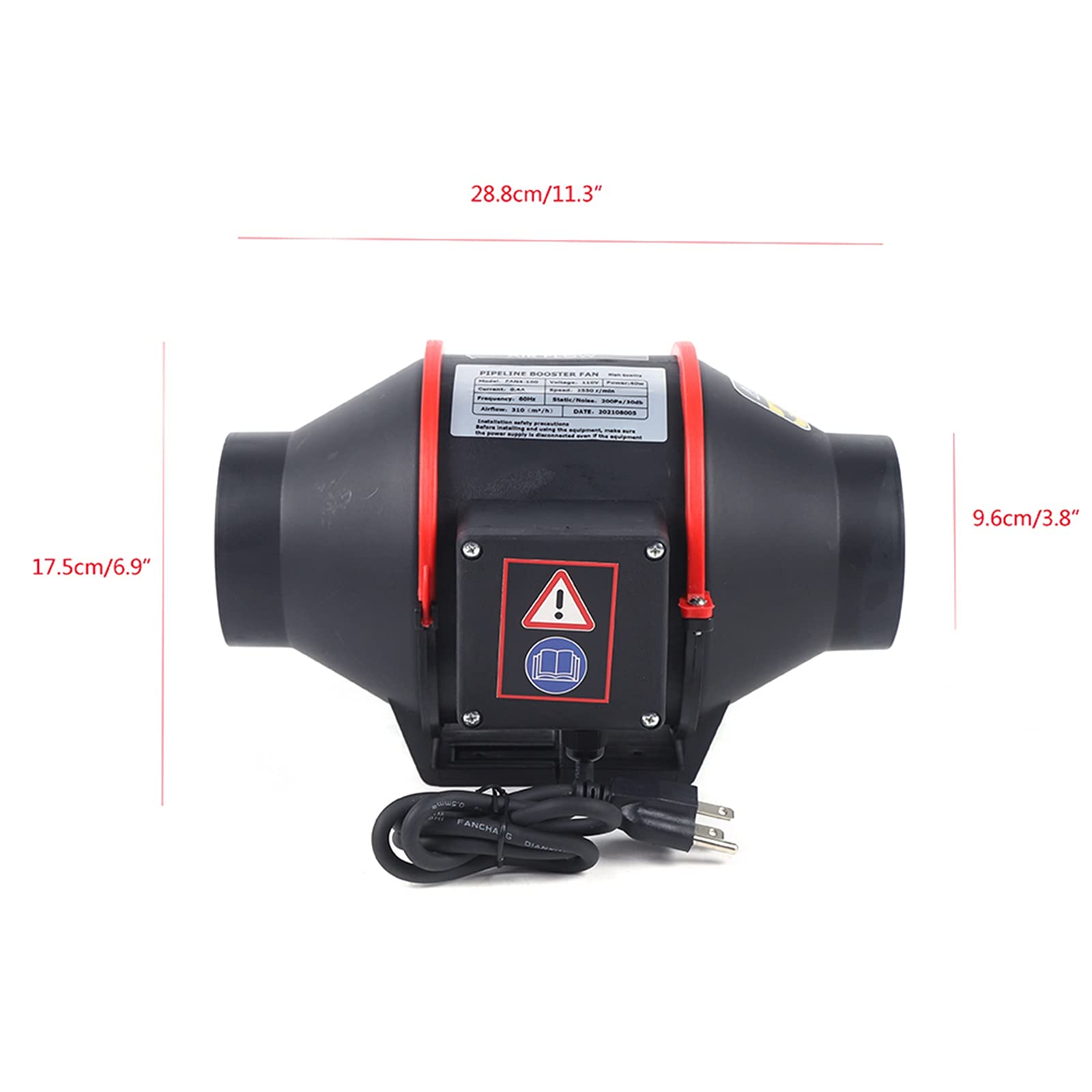 4 Inch 310 CFM Inline Duct Fan with Temperature & Humidity Controller - Waterproof Round Ventilation Blower for Kitchen, Hot Pot Restaurant, BBQ Shop, Grow Tent & Greenhouse Ventilation
