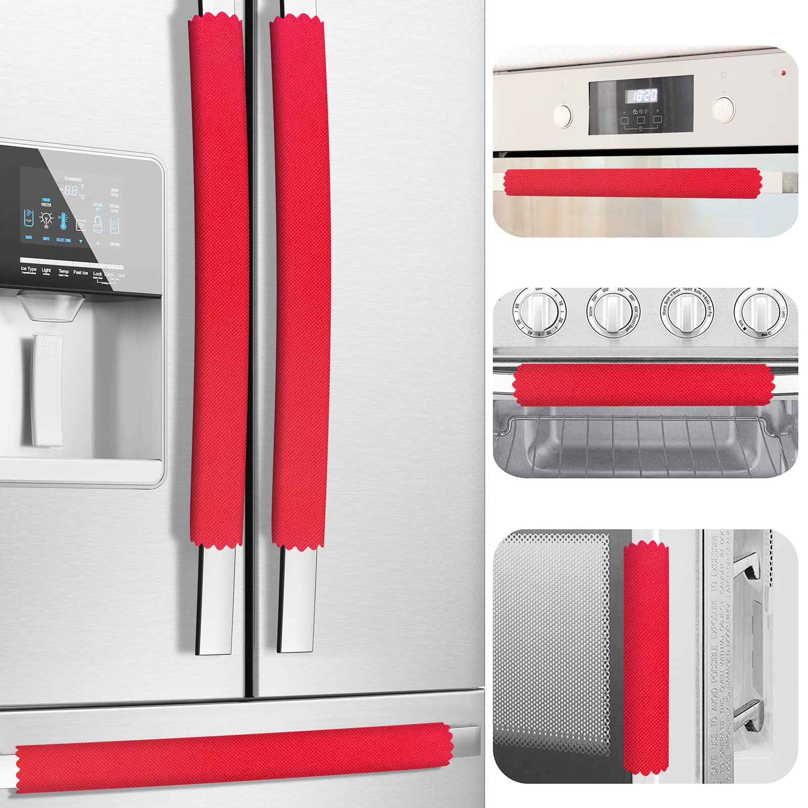 6-Pack Refrigerator & Microwave Handle Covers - Anti-Smudge, Drip & Stain Protection - Minimalist Design for Modern Kitchens - Keep Appliances Clean (Red) - Perfect for Busy Homes & Commercial Kitchens