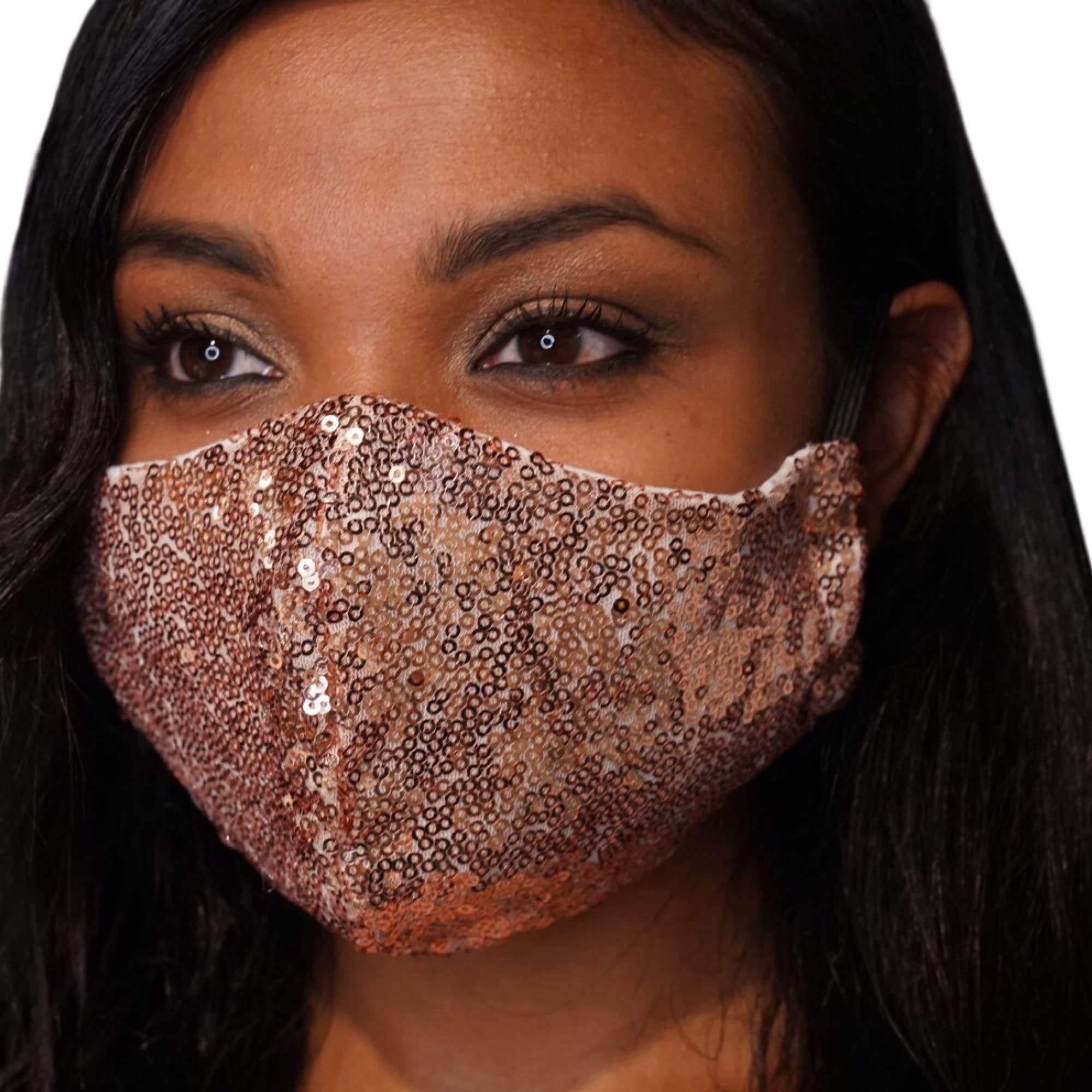 Sparkly Rose Gold Sequin Face Masks for Women - Elegant Wedding & Party Masks - Perfect for Prom, Bridal Showers & Special Occasions