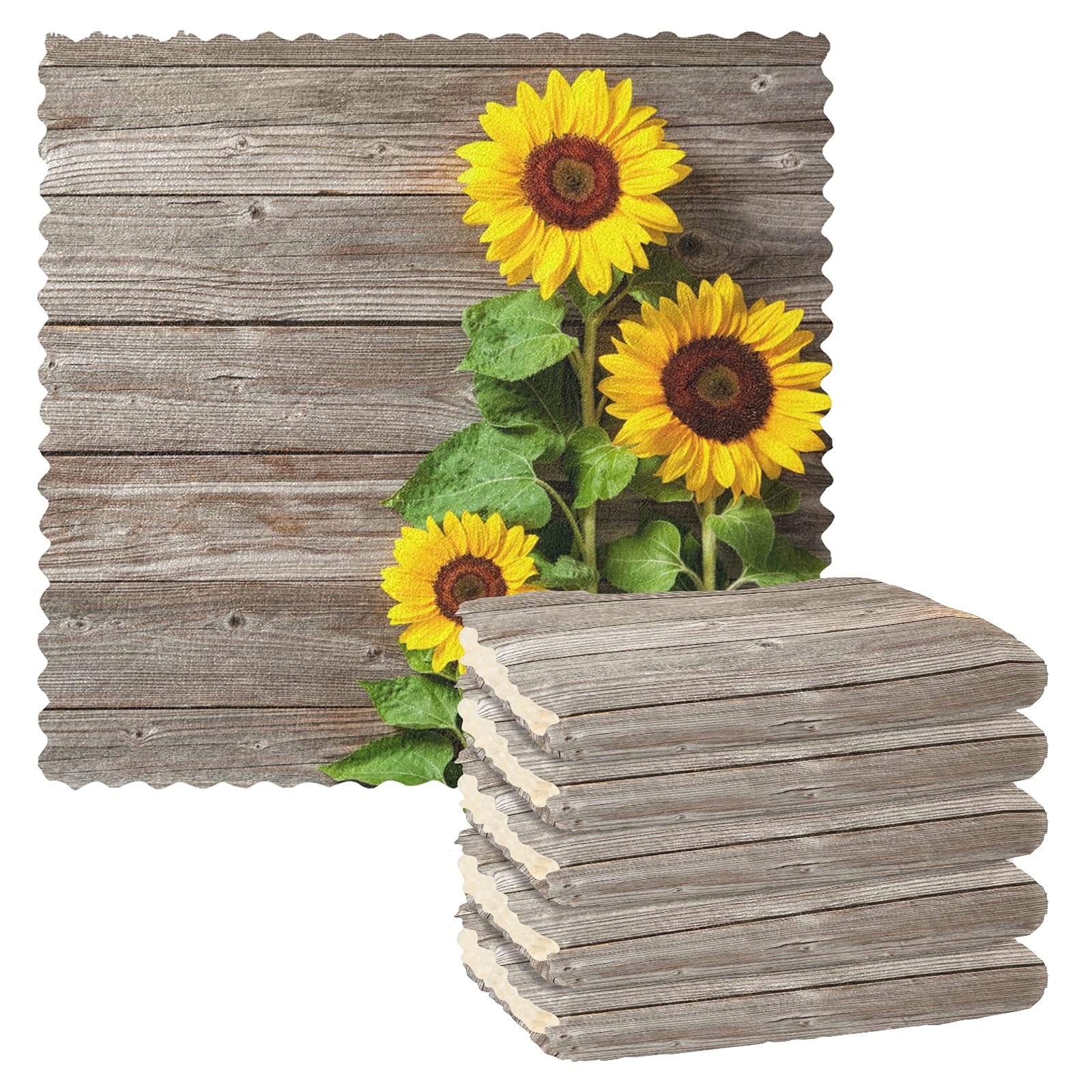 6 Pack Sunflower Printed Kitchen Towels - Reusable Absorbent Dish Cloths & Cleaning Rags for Dishes, Countertops - Perfect for Cooking, Washing Dishes & Household Cleaning