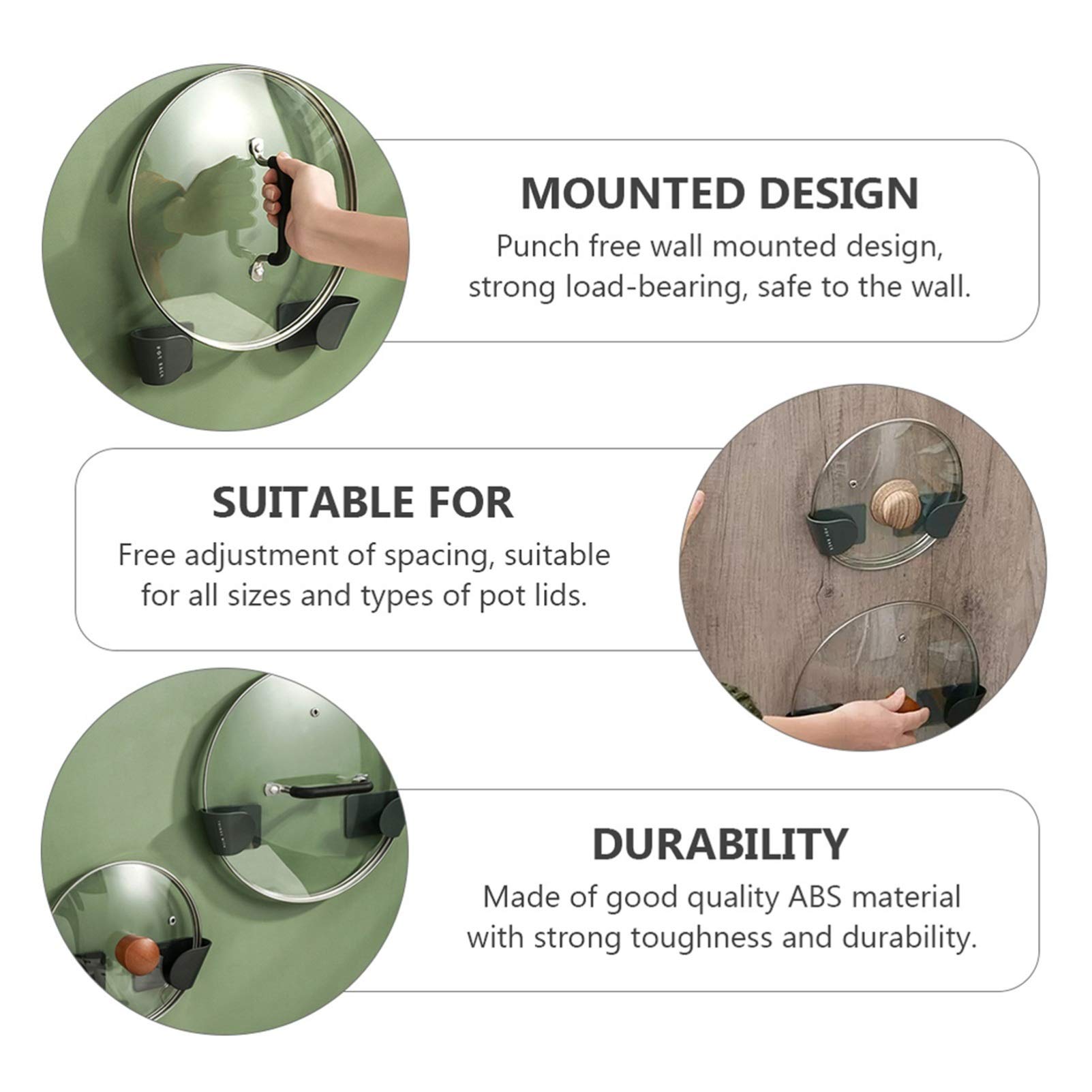 DOITOOL 3-Pack Adhesive Kitchen Pot Lid Holder Wall Mount Rack - Space Saving Organizer for Pots, Pans & Cookware Lids - Perfect for Small Kitchens, RVs & Camping