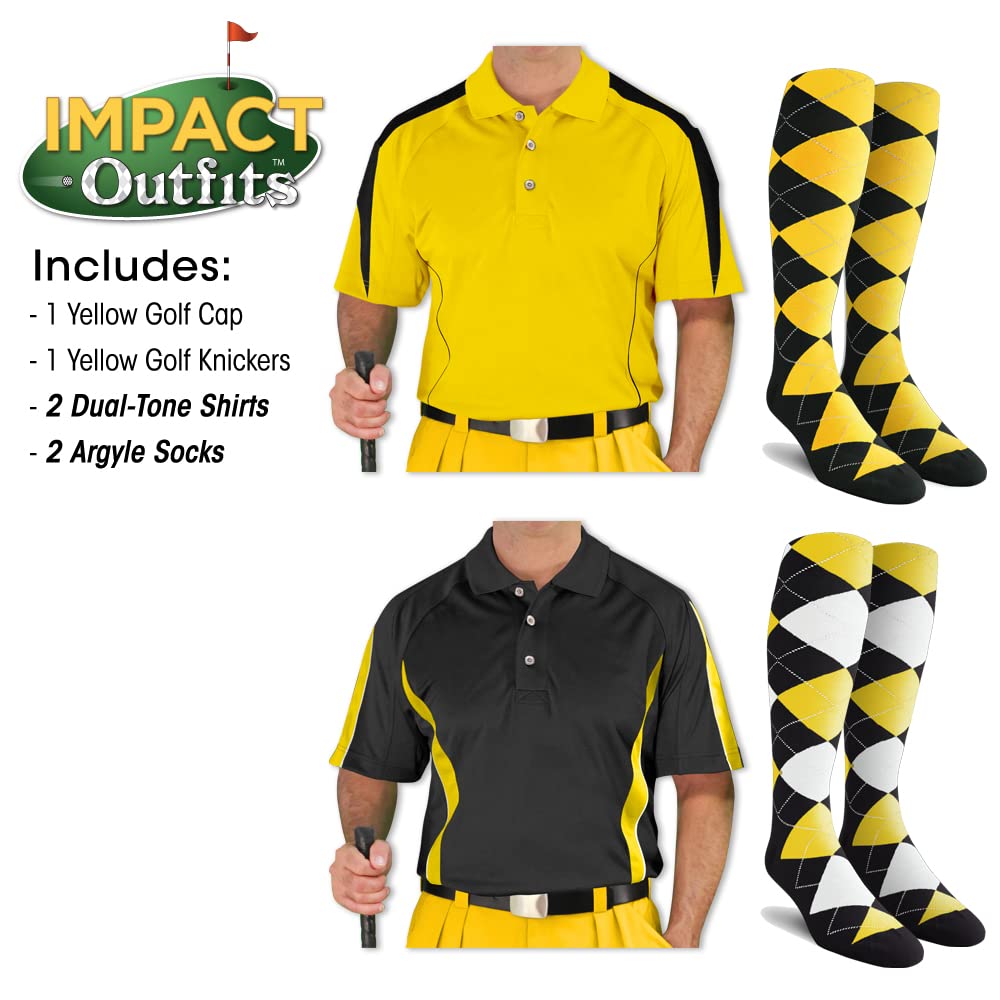 Men's Impact Golf Outfits - Yellow Performance Golf Shirt & Pants Set - Perfect for Golf Tournaments, Driving Range & Casual Wear