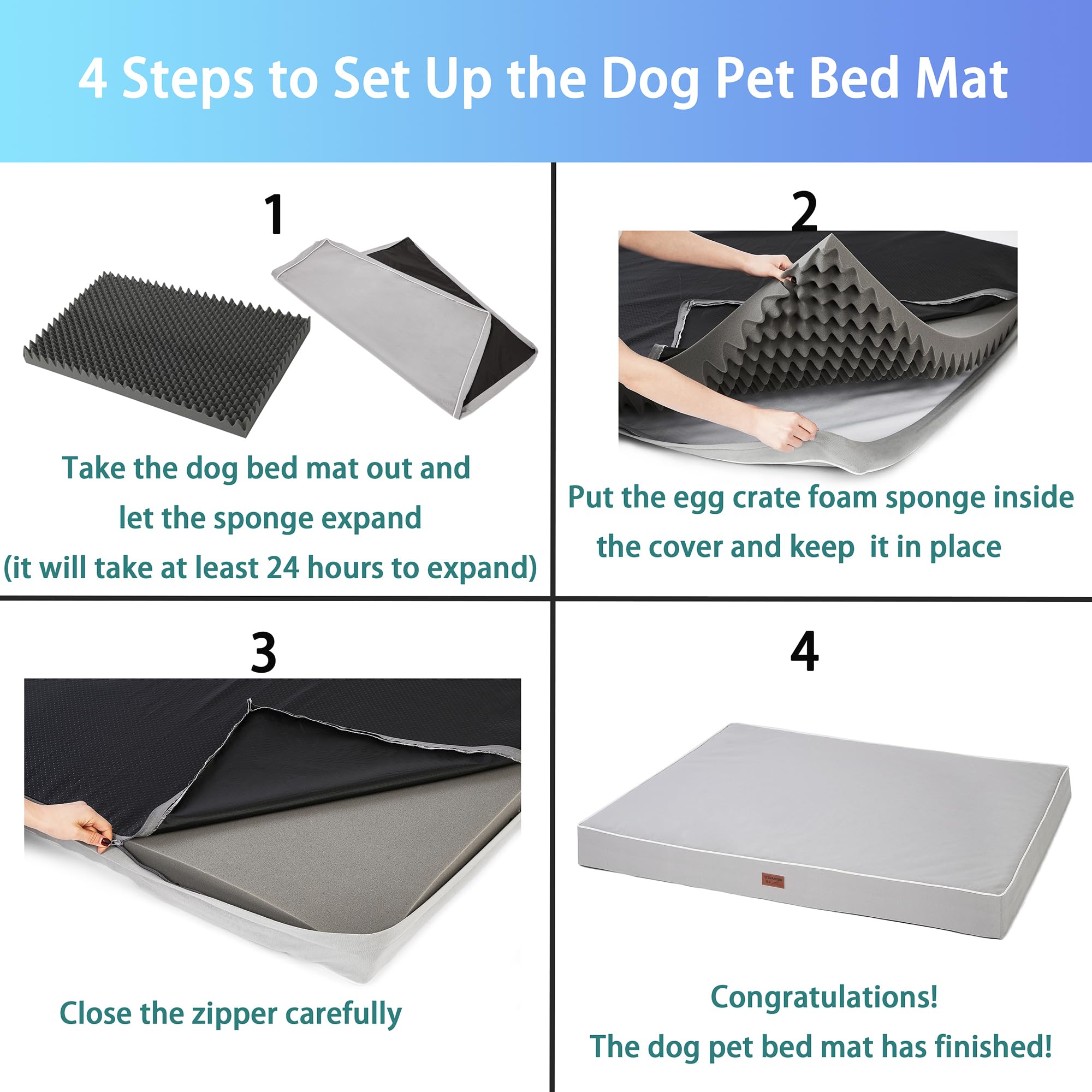 Orthopedic Dog Bed for Large Dogs - Extra Thick Egg Crate Foam Mattress with Removable Washable Cover & Non-Slip Bottom - Durable XL Crate Mat (42