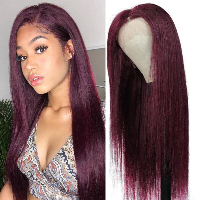 Eullair Pre-Colored Dark #99J Burgundy Frontal Wig - Natural Looking Human Hair Lace Front Wig for Women | Perfect Fall Color for Daily Wear, Parties & Special Occasions