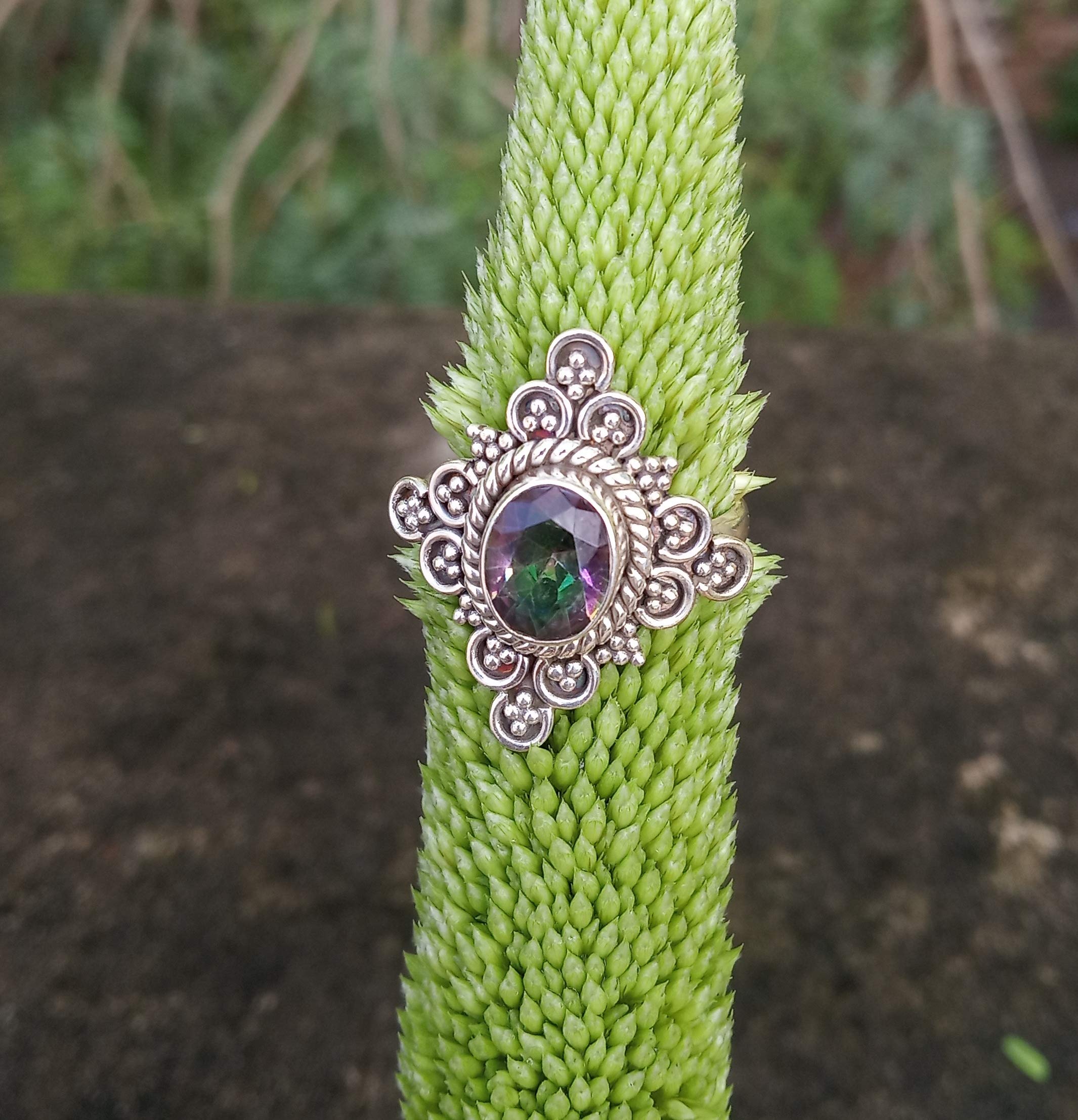 Genuine Rainbow Fire Mystic Topaz Ring - 925 Sterling Silver Vintage Engagement Ring | Handmade Fine Jewelry for Women, Bridesmaid Gift | Perfect for Weddings, Anniversaries & Special Occasions